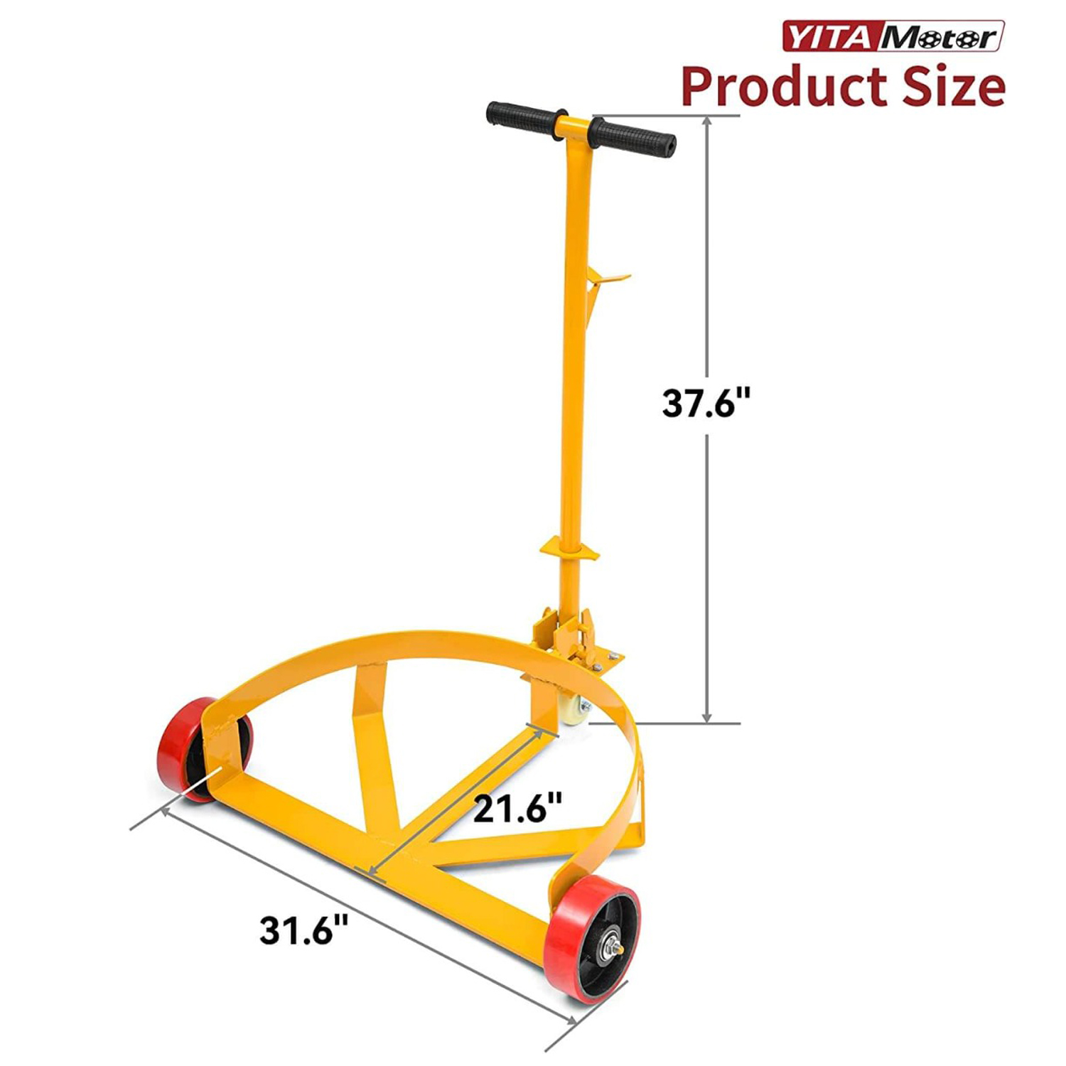 Side view of YITAMOTOR® 55 Gallon Drum Dolly, 1200lbs Capacity Drum Cart, Oil Drum Cart with Bung Wrench Handle and Poly-on-Steel Wheels