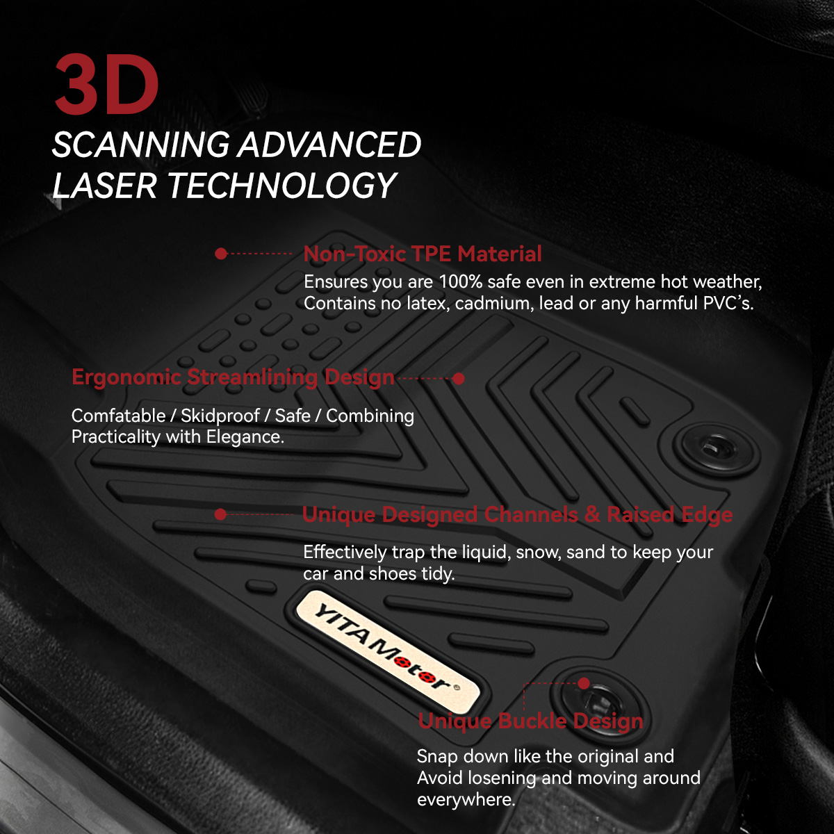 YITAMOTOR Floor Mats Liner for 2017-2025 Honda Ridgeline Crew Cab All