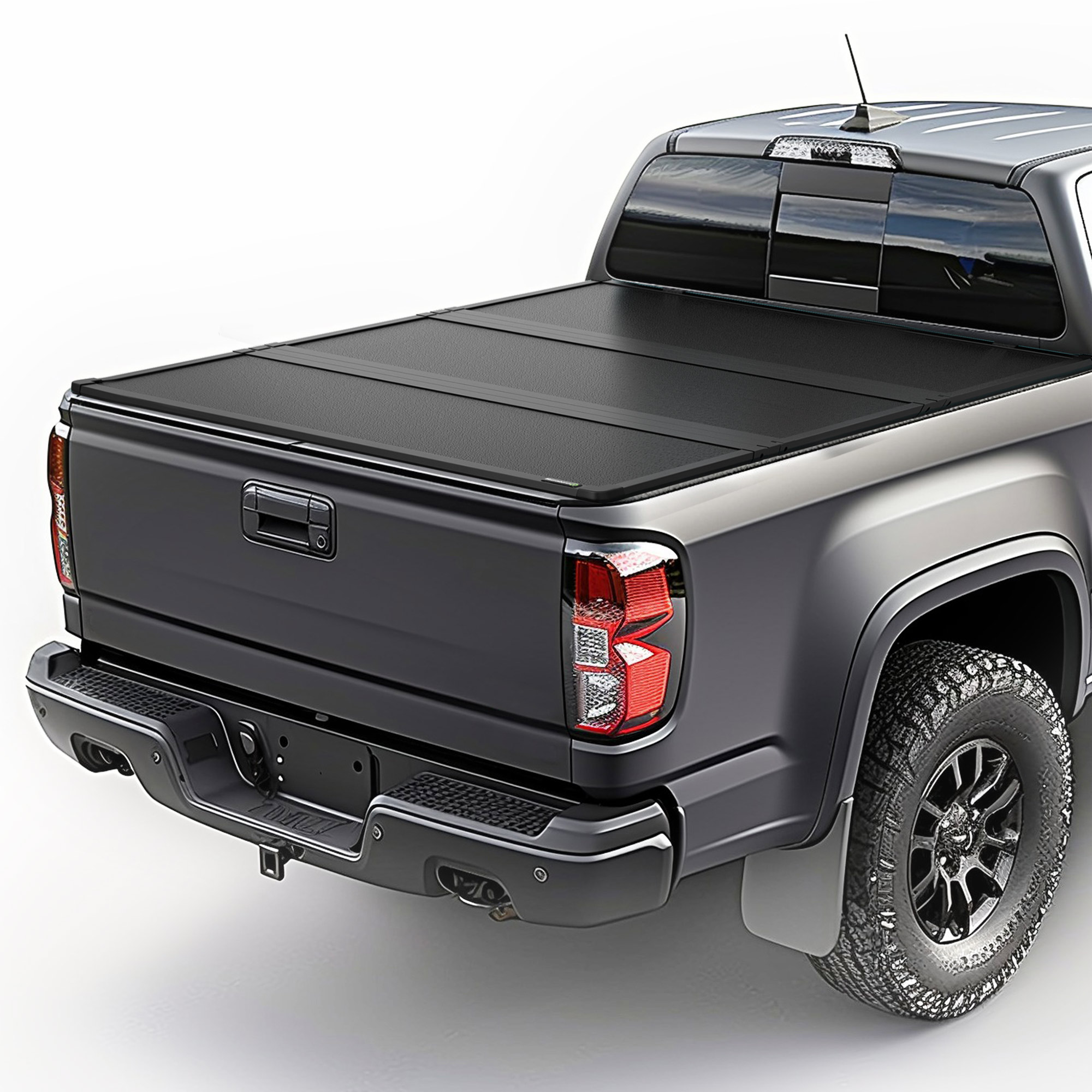 thumbnail interactive-video image 1 of Hard Tri-Fold Tonneau Cover For Chevy Colorado / GMC Canyon – 2015-2019, 5ft Bed – Black Fiberglass, Locking, No-Drill 1 of 2