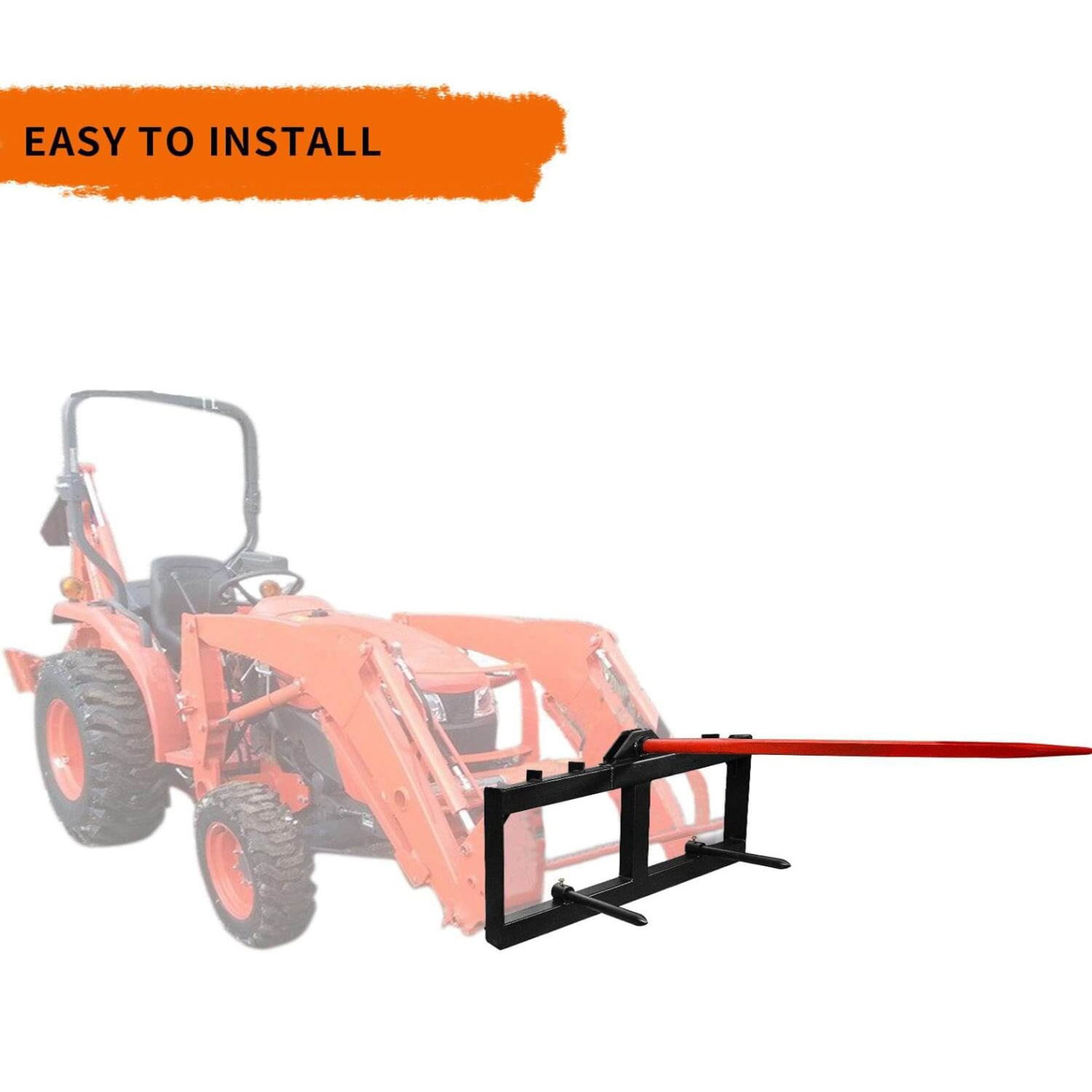 Side view of YITAMOTOR® 49" Tractor Hay Spear & Skid Steer Loader 3000lbs Quick Attach for Bobcat Tractors with 2pcs 17" Stabilizer Spears Spike Fork Tine Attachme