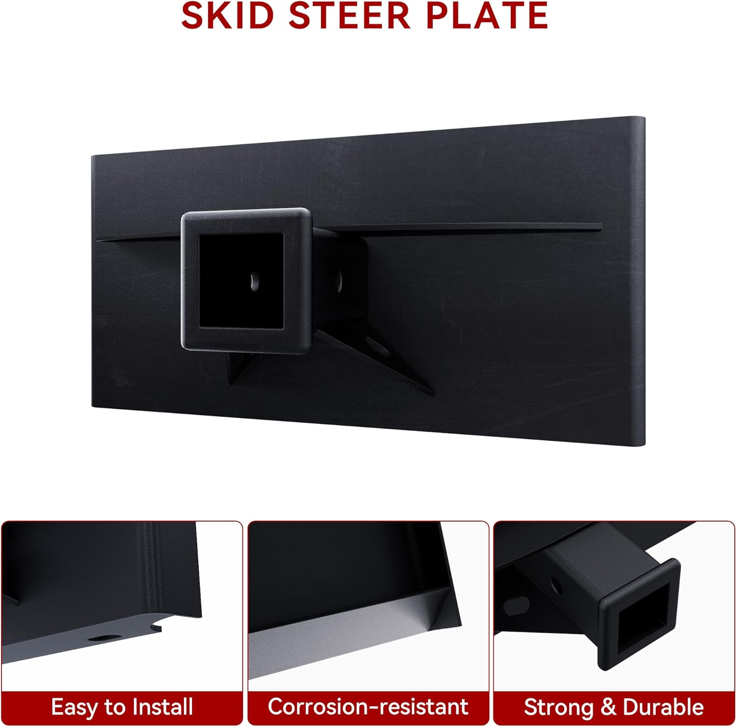 Side view of Mini Skid Steer Receiver Hitch Mount Plate, 1/4" Thick, Toro Dingo Quick Tach Mount, 2" Receiver Hitch; Weld-On or Bolt Surface, for Lightweight Towin