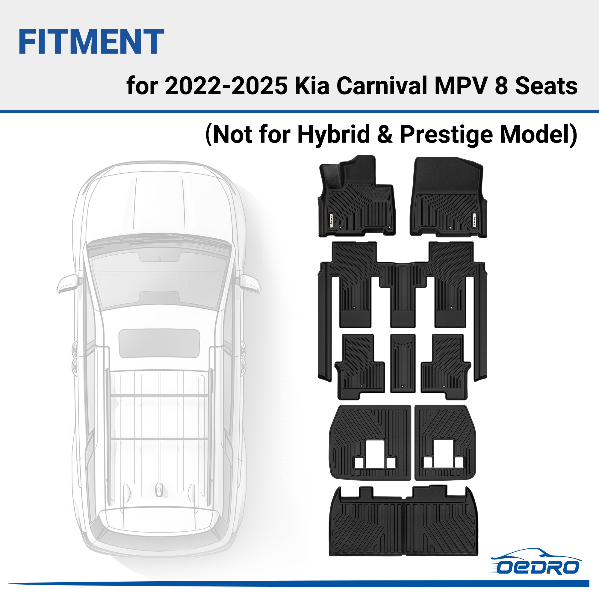 Side view of OEDRO® Floor Mats & Trunk Mat with Backrest Mat for Kia Carnival MPV 2022-2025 (8 Seats), Custom Fit TPE All Weather Floor Liners for Kia Carnival MPV
