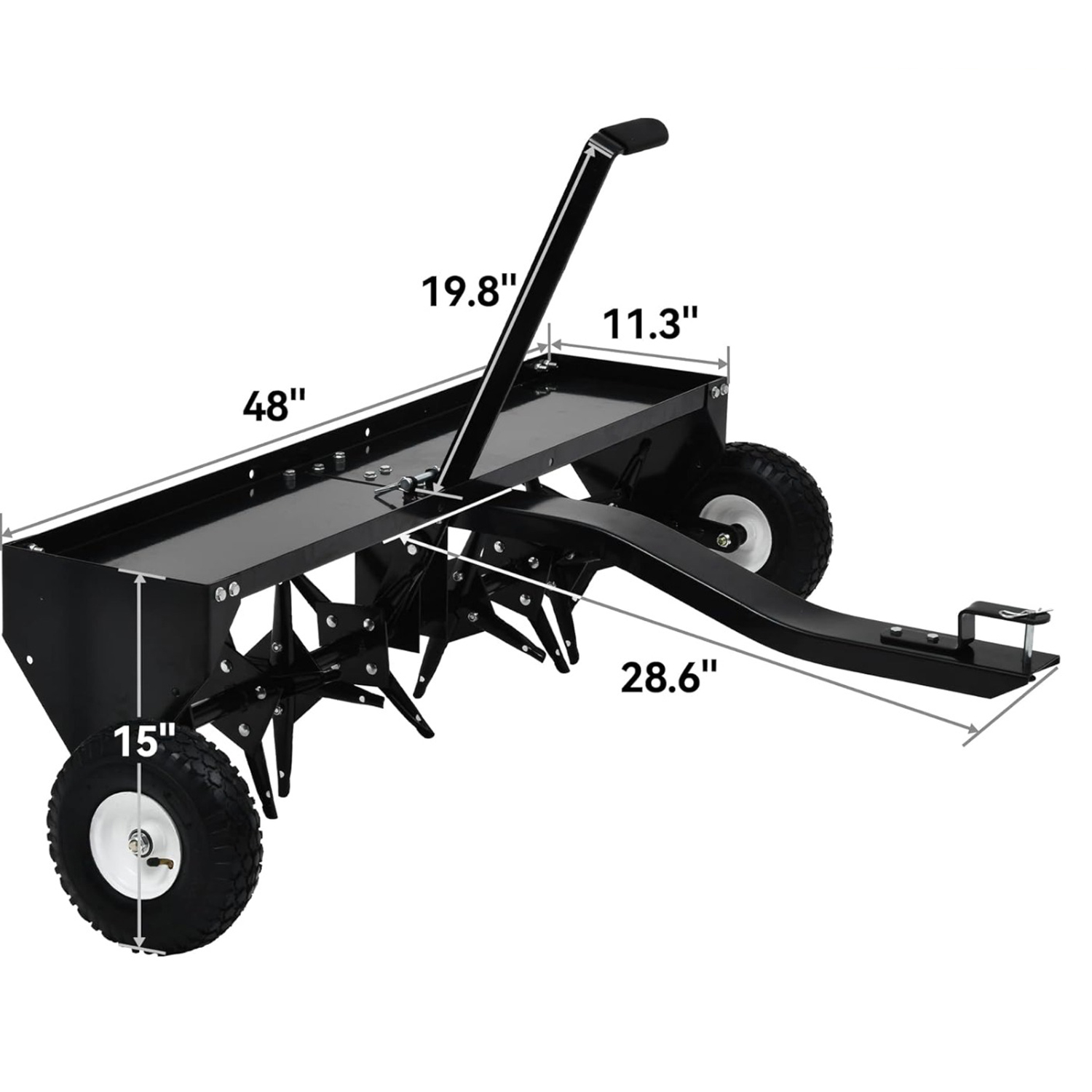 Side view of YITAMOTOR® 48" Tow Plug Lawn Aerator with Universal Hitch,Black
