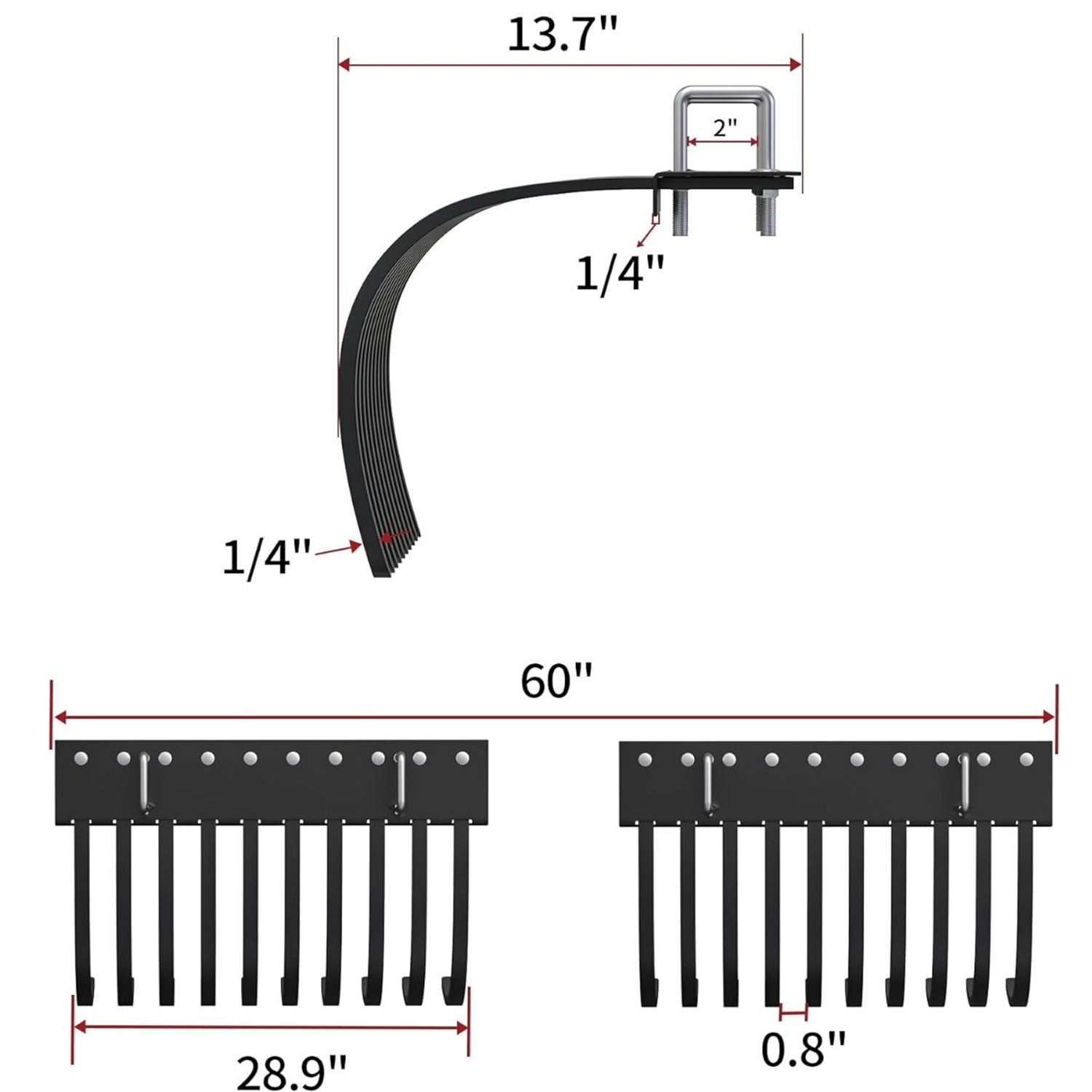 Side view of YITAMOTOR® Landscape Rake Implement for ATV/UTV Removal of Rock Grass Bunches and Debris