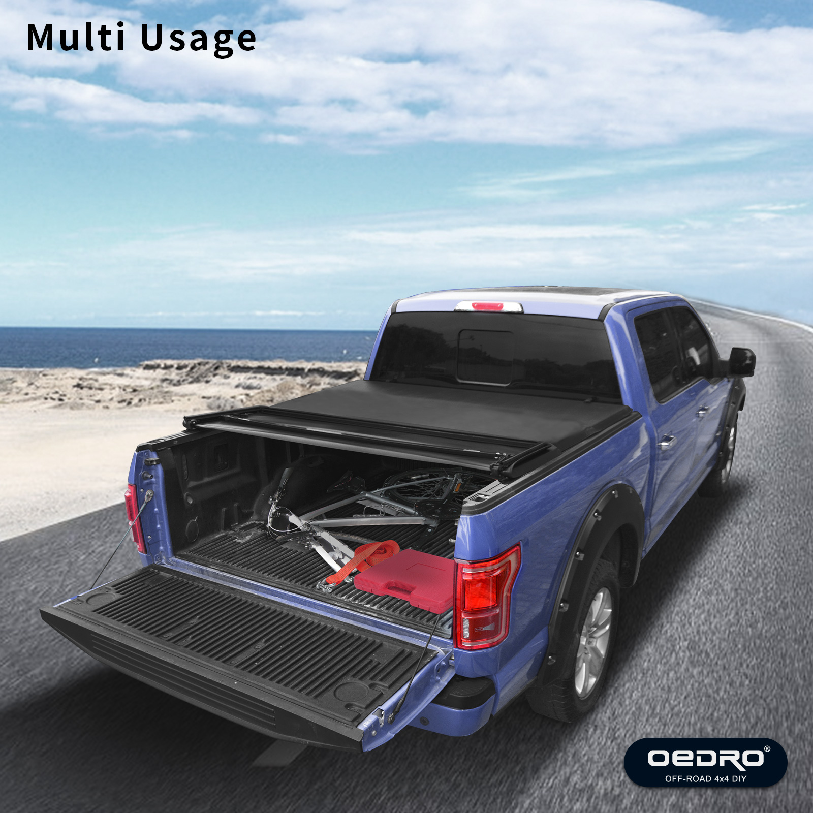 Side view of OEDRO 5.6Ft Soft Quad-Fold Truck Bed Tonneau Cover Fits for Dodge Ram 1500 2009-2025 (Incl. Classic & New), 5.6 Feet Bed (67") Without Rambox
