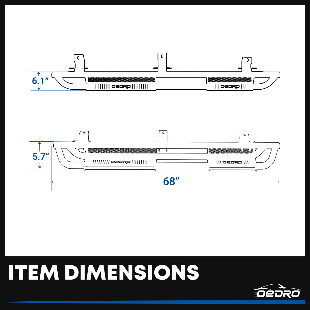 Side view of OEDRO 6" Running Boards for 2018-2026 Jeep Wrangler JL & Unlimited 4 Door, Black Silver Powder Coated Nerf Bar