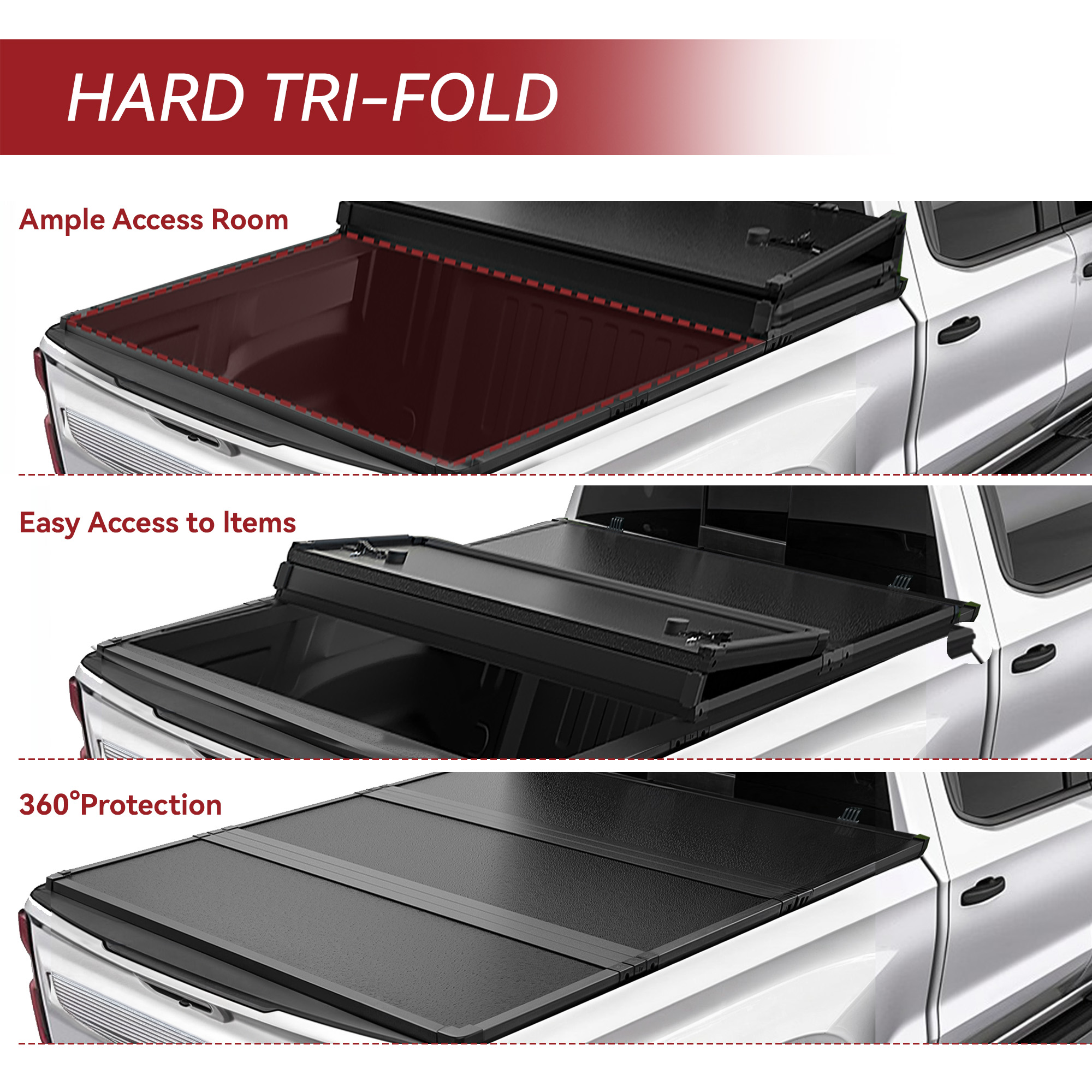 Side view of FRP Hard Tri-Fold Truck Bed Tonneau Cover Compatible with 2015-2026 Chevy Colorado/GMC Canyon 5.2 ft Bed