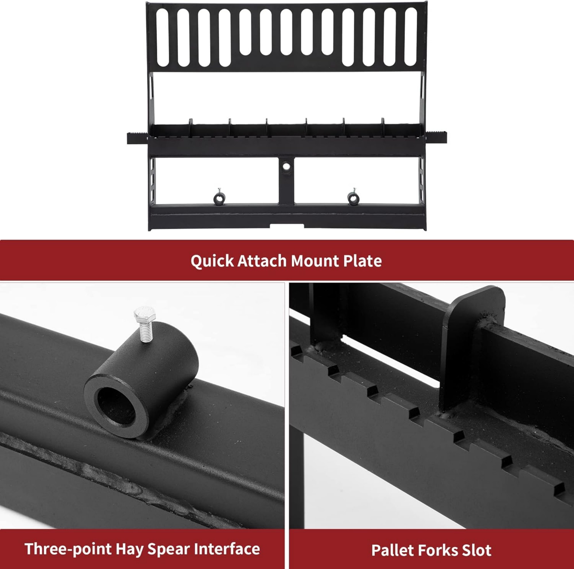 Side view of 4000lbs Skid Steer Pallet Fork Attachment, 48" Fork Blades and 45" Pallet Fork Frame for Loaders Tractors Quick Tach Mount