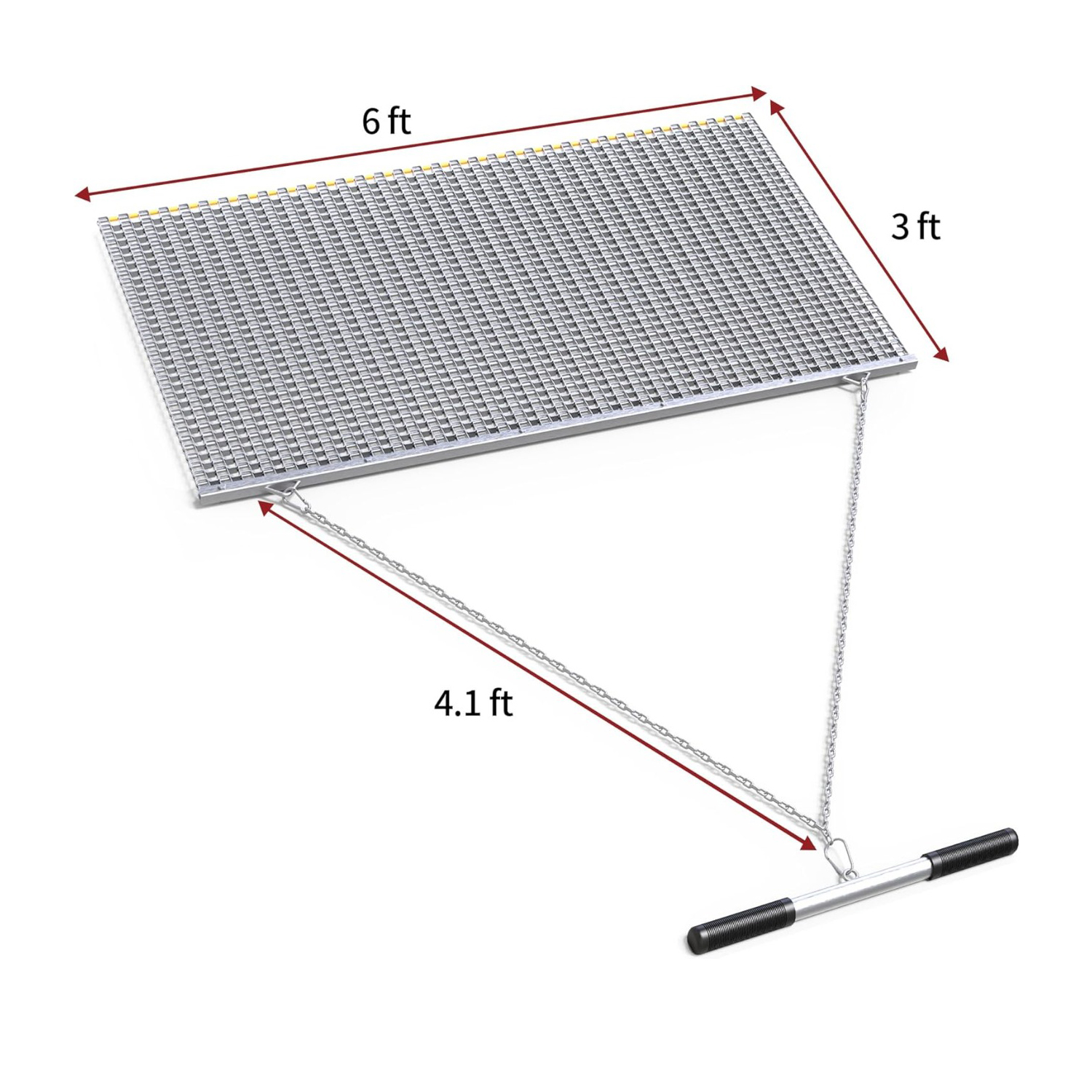 Side view of YITAMOTOR® ATV UTV 6 x 3 Feet Heavy Duty Durable Drag Mat Zinc and Steel Mesh Field Surface Leveling Drag Mat for Manual or Vehicle Pulling