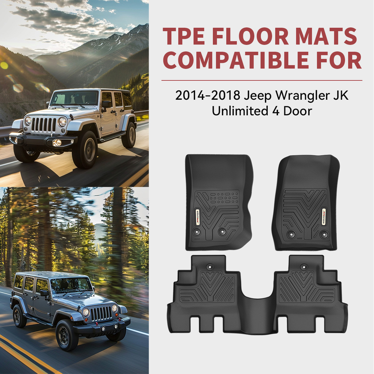 YITAMOTOR Floor Mats Floor Liners For Jeep Wrangler JK Unlimited 2014-2018, 1st & 2nd Row All Weather Protection YITAMOTOR Floor Mats Floor Liners For Jeep Wrangler JK Unlimited 2014-2018, 1st & 2nd Row All Weather Protection