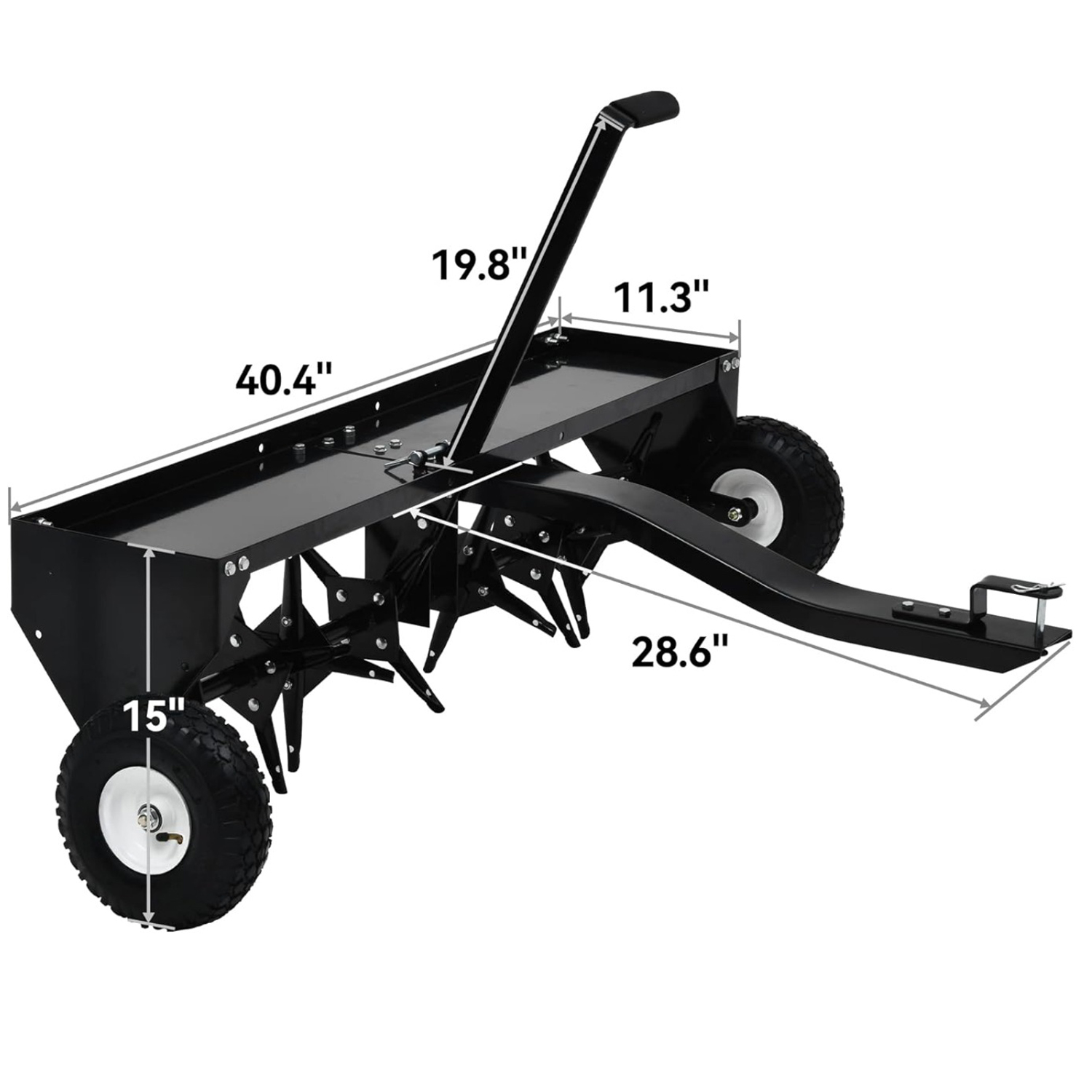 Side view of YITAMOTOR® 40" Tow Plug Lawn Aerator with Universal Hitch,Black