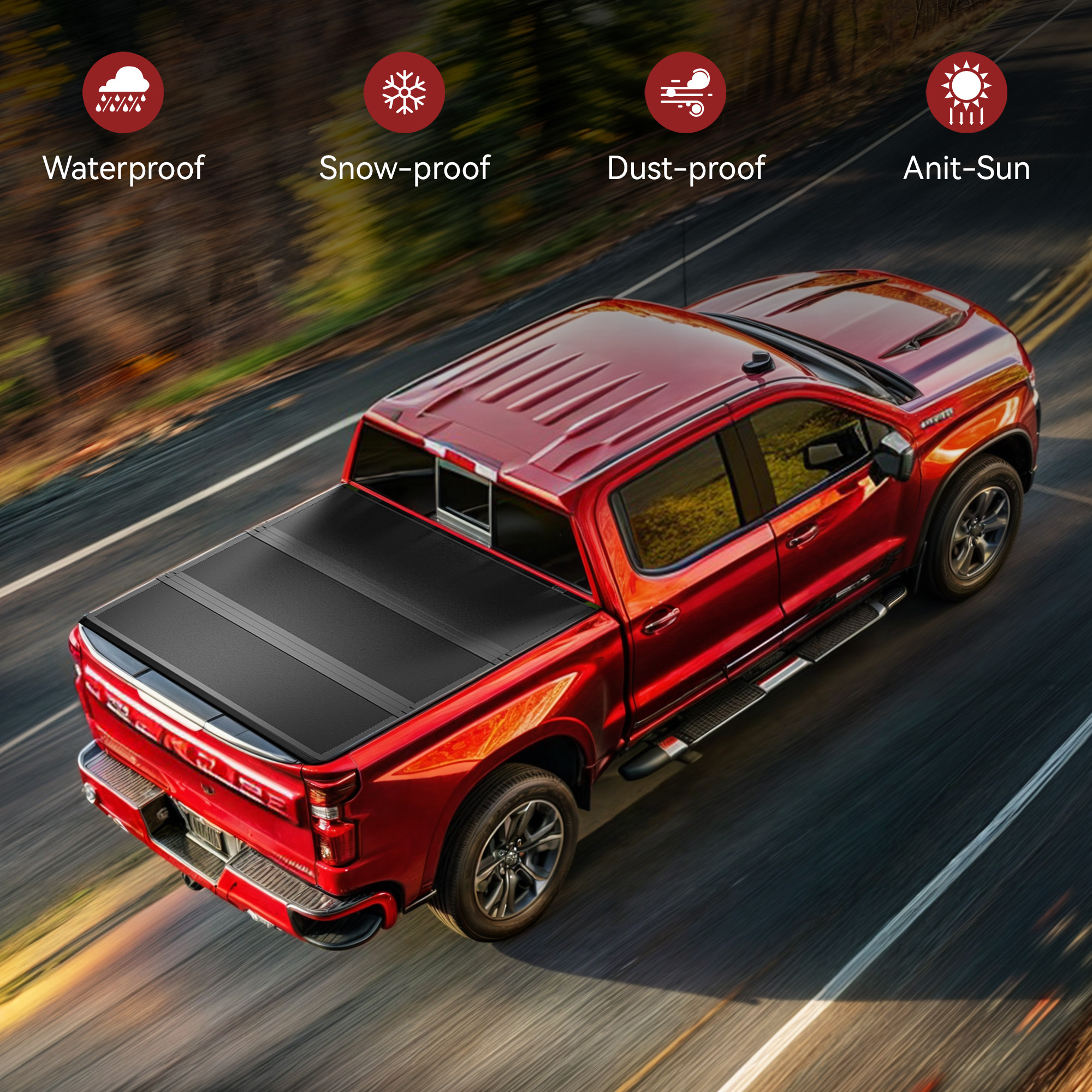Side view of FRP Hard Tri-Fold Truck Bed Tonneau Cover Compatible with 2015-2026 Chevy Colorado/GMC Canyon 5.2 ft Bed