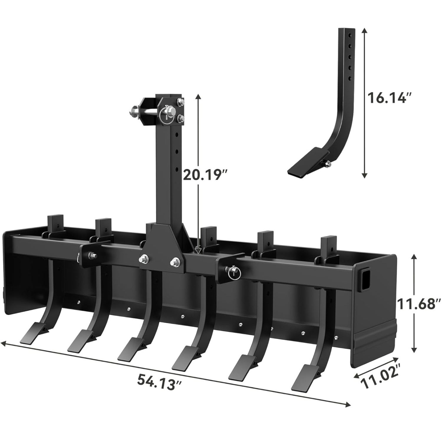Side view of YITAMOTOR® 1 Cat 0 Scarifier Shank 55" Box Blade Tractor Attachment, Black