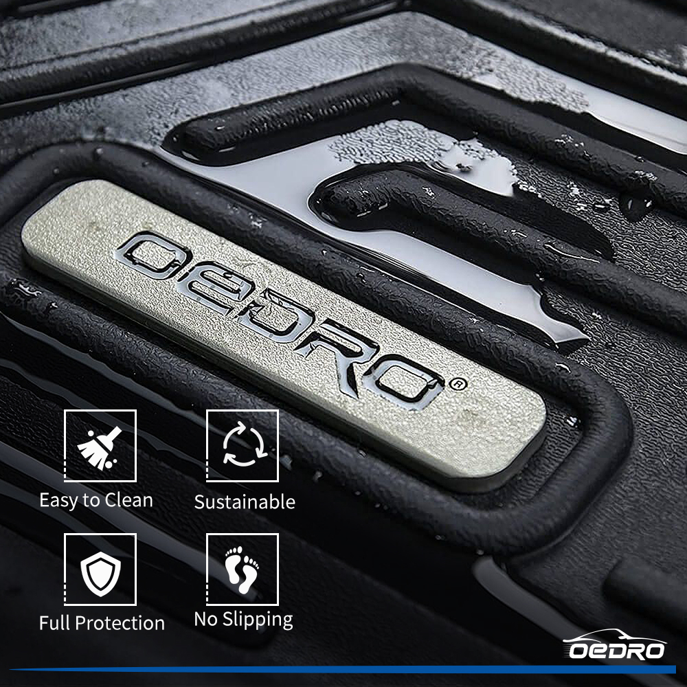 Side view of OEDRO Floor Mats for 2017-2025 Jeep Compass with Passenger Side w/ 2 Floor Mat Retaining Posts, TPE All-Weather Guard Full Set Liners