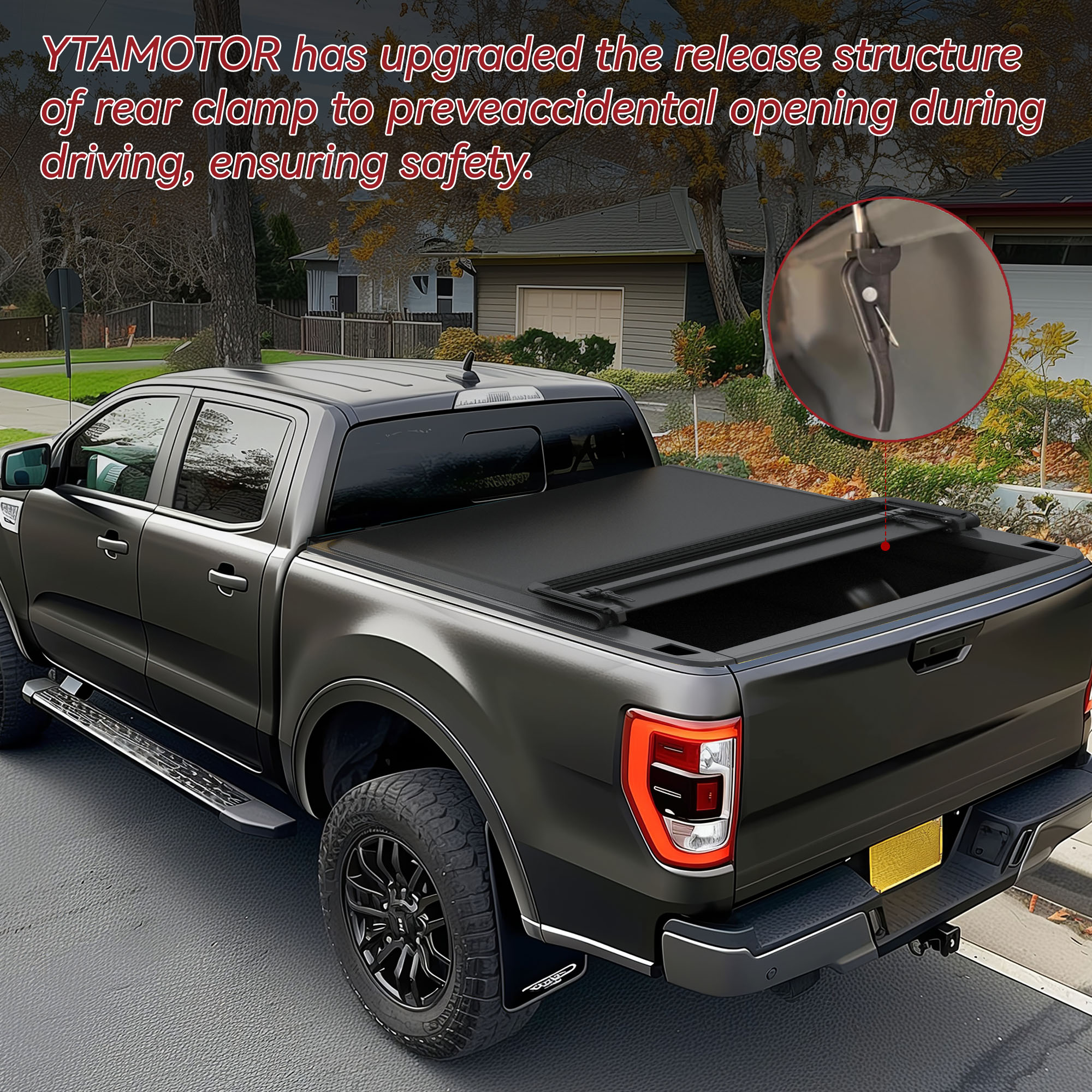 Side view of Soft Tri Fold Truck Bed Tonneau Cover Compatible with Toyota Tacoma 2005-2015 Fleetside 5 ft Bed