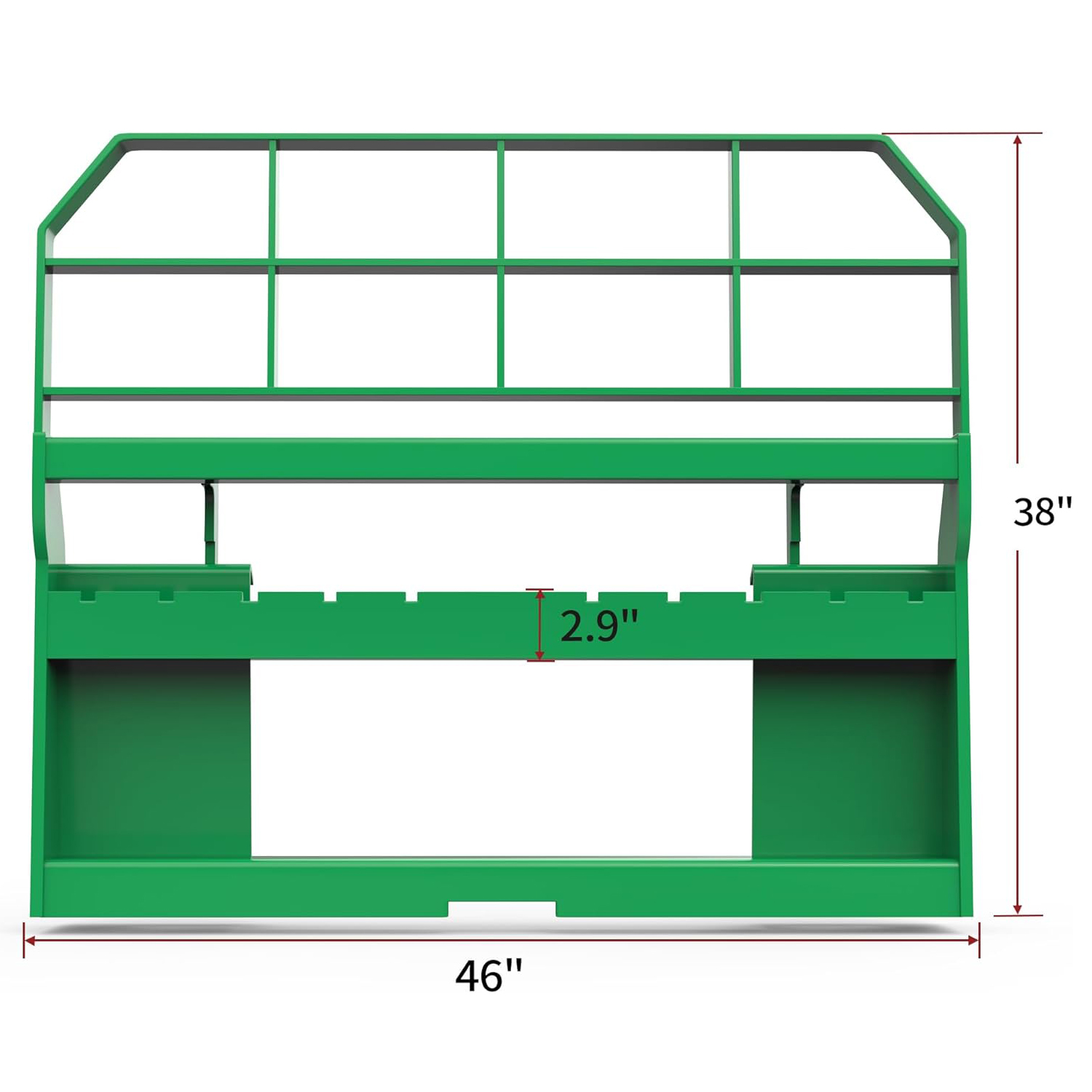 Side view of YITAMOTOR® 4000lbs Pallet Fork Frame, 46" Skid Steer Pallet Fork Frame for Kubota Bobcat Skid Steer Loaders Tractors, Green Steel