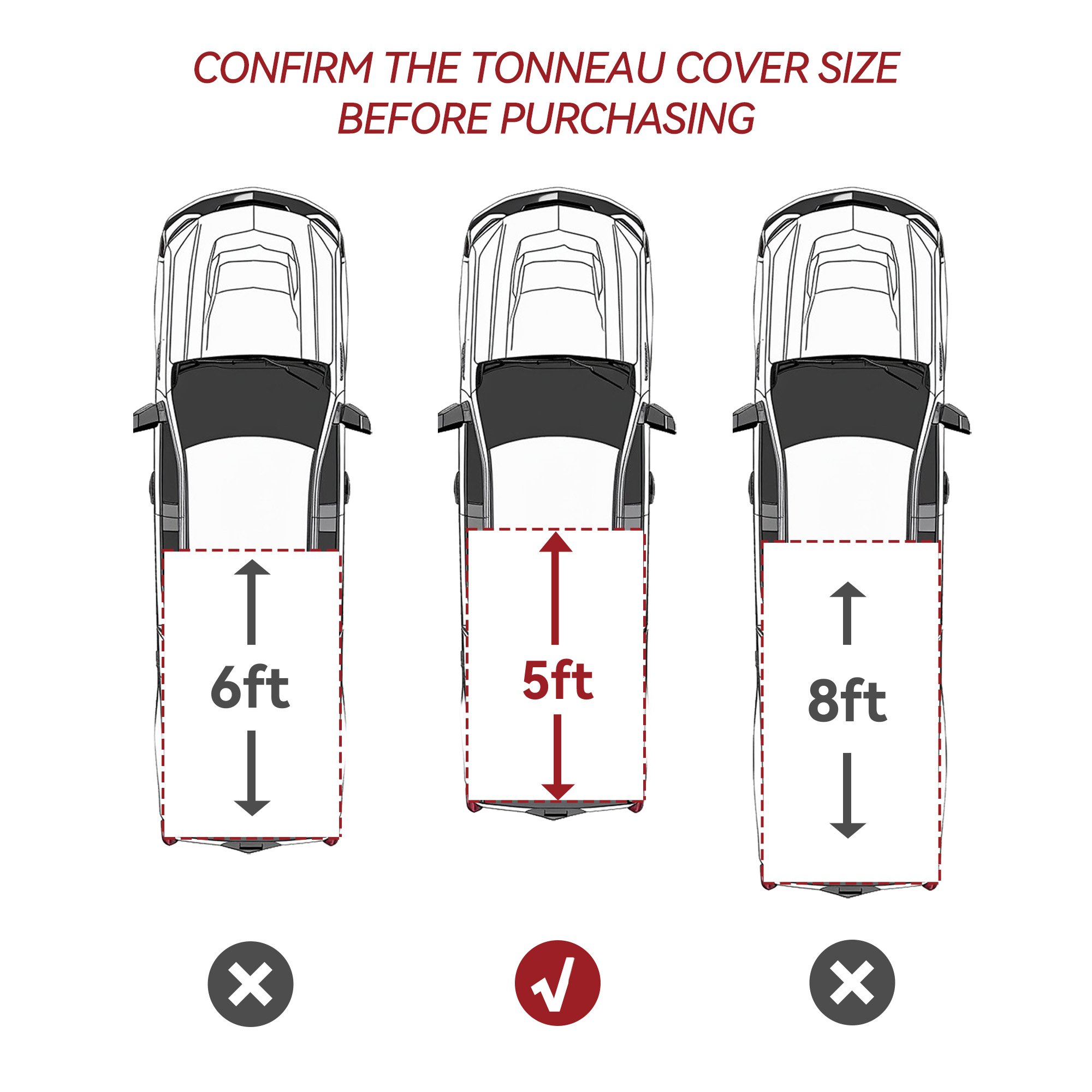 Side view of Soft Tri Fold Truck Bed Tonneau Cover Compatible with Toyota Tacoma 2005-2015 Fleetside 5 ft Bed