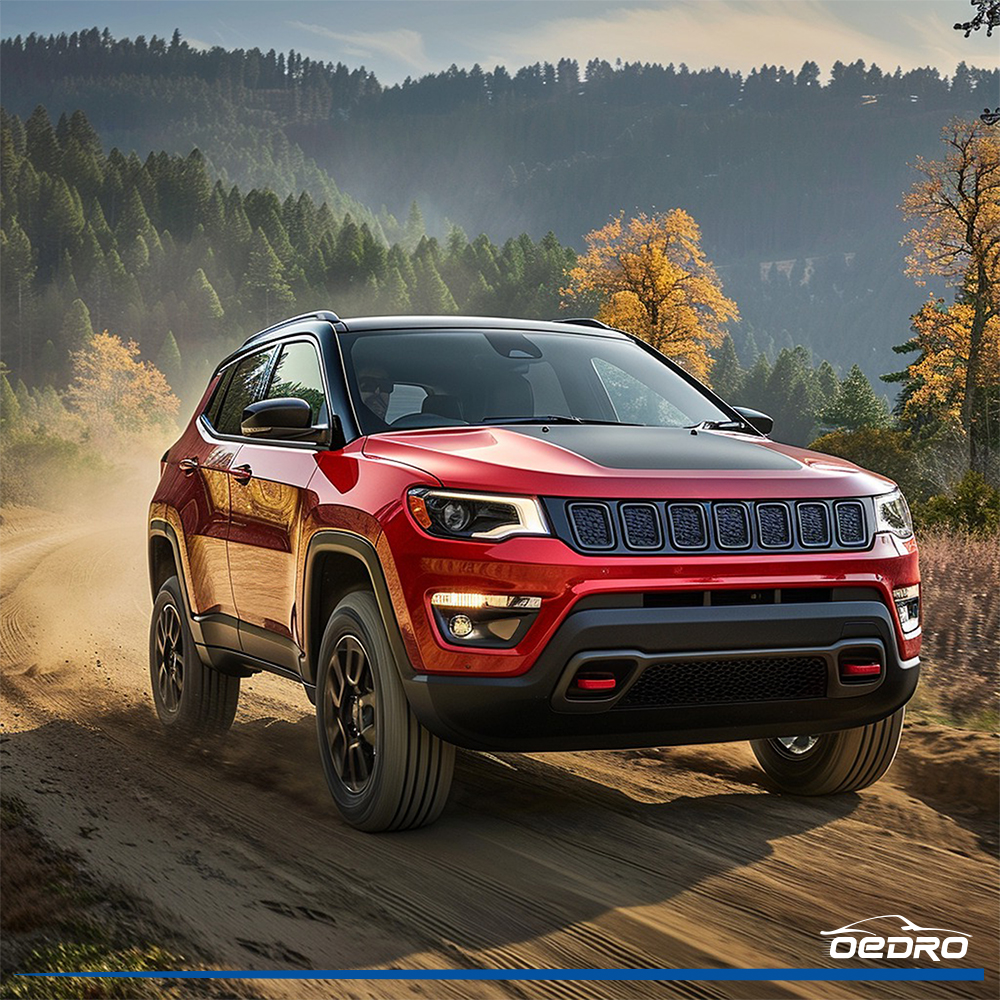Side view of OEDRO Floor Mats for 2017-2025 Jeep Compass with Passenger Side w/ 2 Floor Mat Retaining Posts, TPE All-Weather Guard Full Set Liners