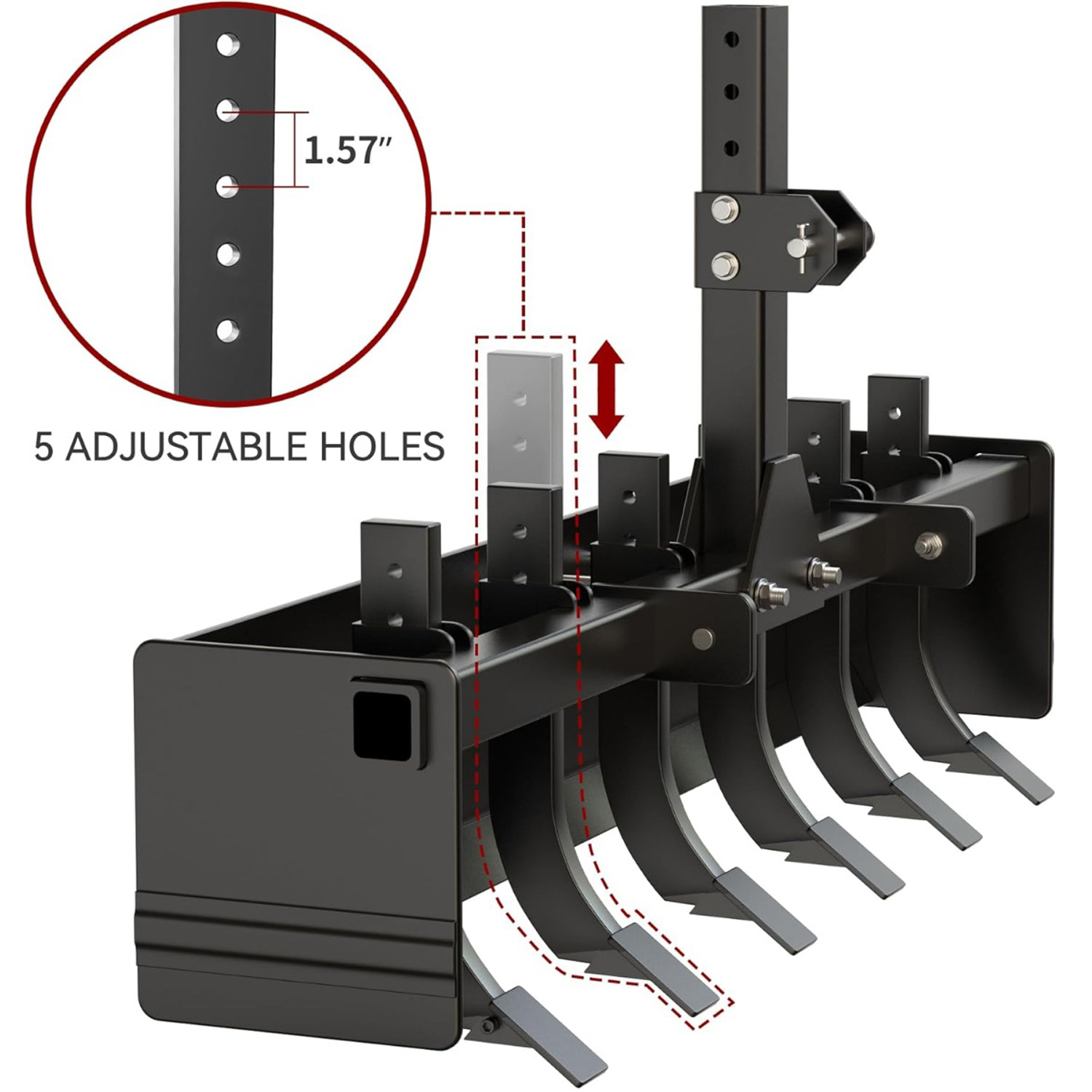 Side view of YITAMOTOR® 1 Cat 0 Scarifier Shank 55" Box Blade Tractor Attachment, Black