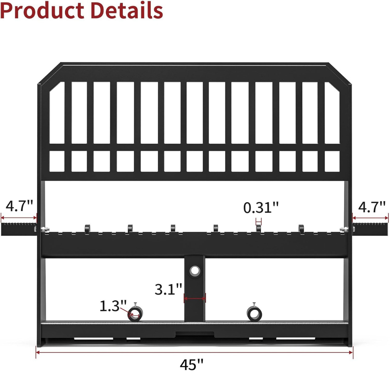 Side view of YITAMOTOR® 45" Pallet Forks Frame Attachment, 4000 lbs Capacity with 2 Inch Receiver Hitch & Spear Sleeves for Kubota Bobcat Skid Steer Loaders Tracto
