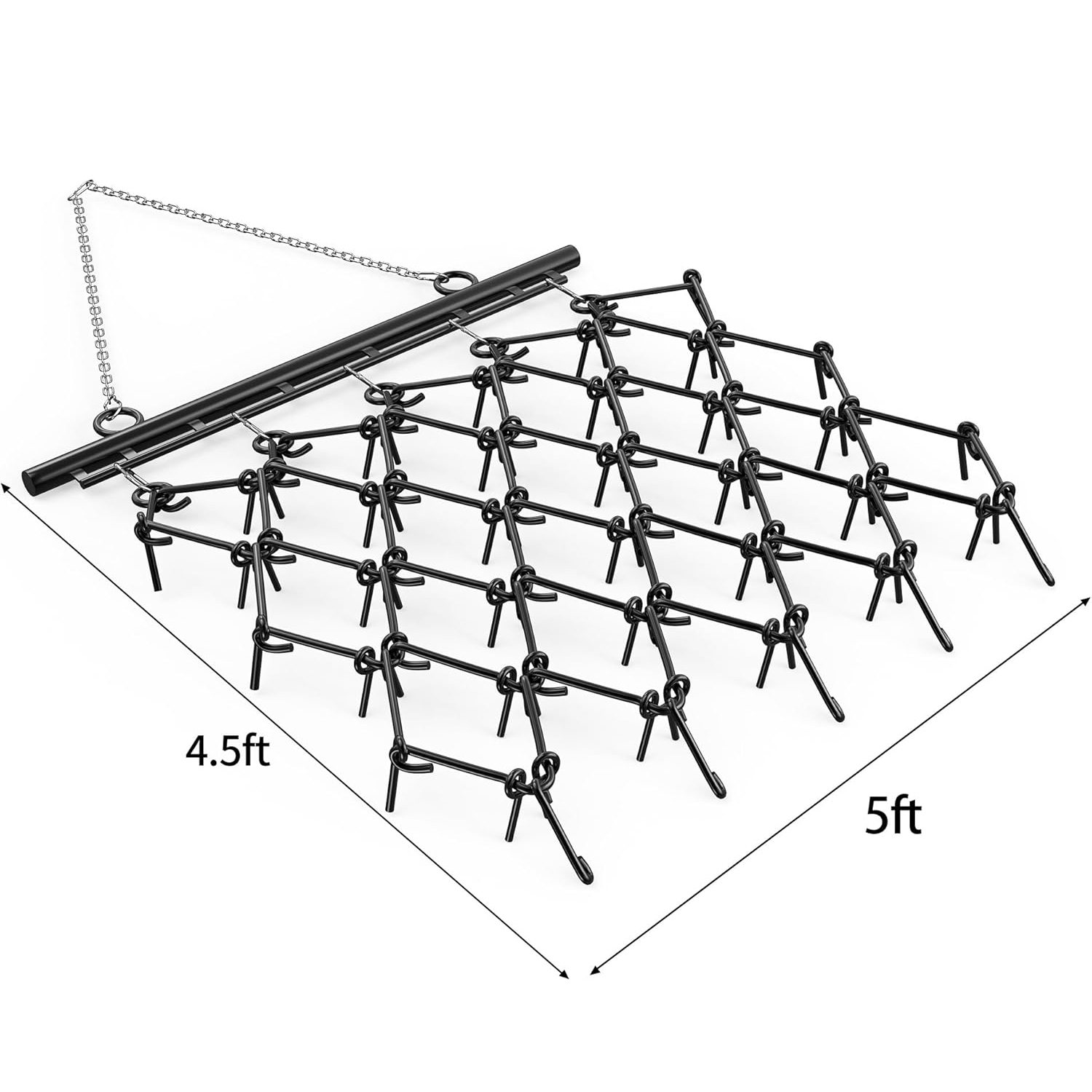 Side view of YITAMOTOR® 5 x 4.5 FT Heavy Duty Drag Harrow 1/2" Tines for ATV, UTVs, Lawn Tractors Leveling, Grading, Pastures, Breaking up Soil, BLACK