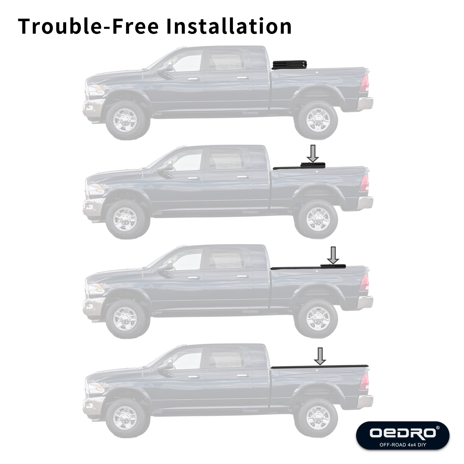 Side view of OEDRO 5.6Ft Soft Quad-Fold Truck Bed Tonneau Cover Fits for Dodge Ram 1500 2009-2025 (Incl. Classic & New), 5.6 Feet Bed (67") Without Rambox