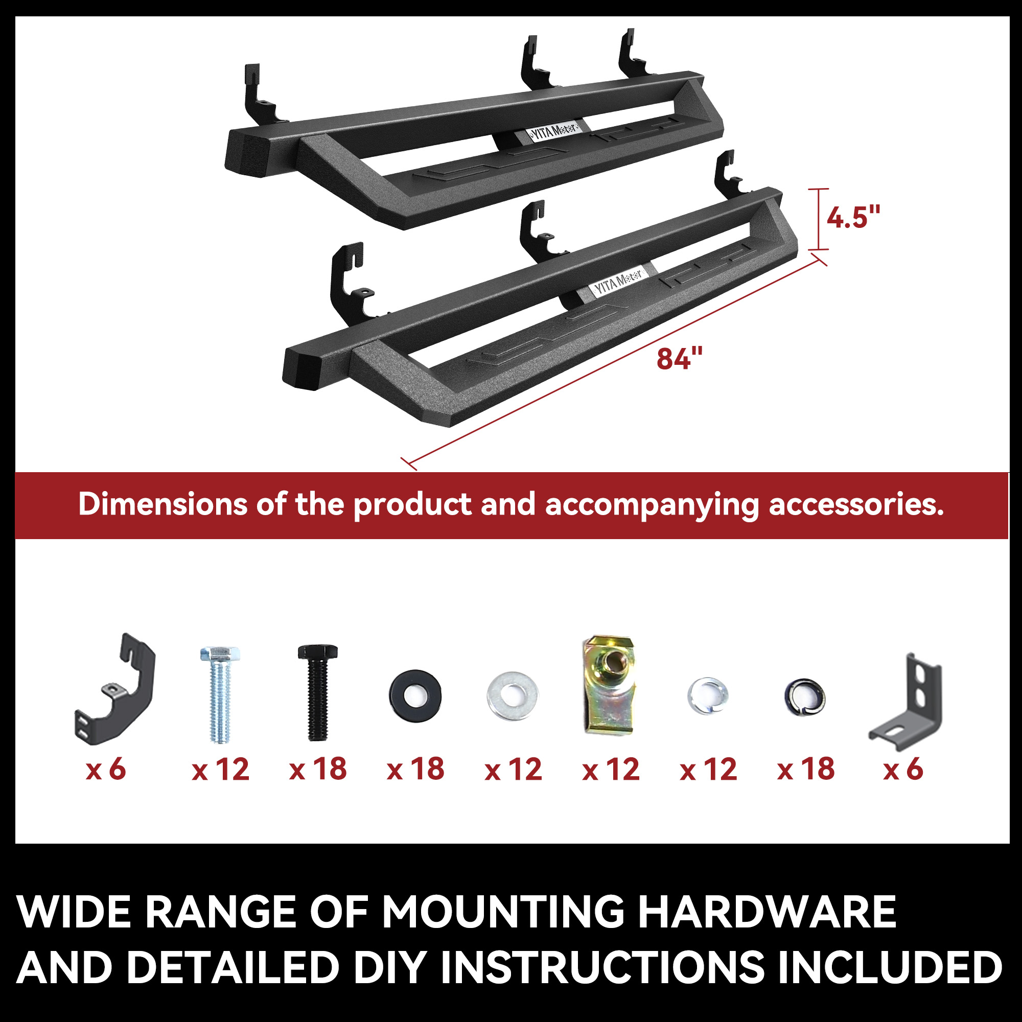 Side view of YITAMOTOR® Running Boards for 2015-2026 Chevy Colorado/Canyon Crew Cab Drop Side Step Bars