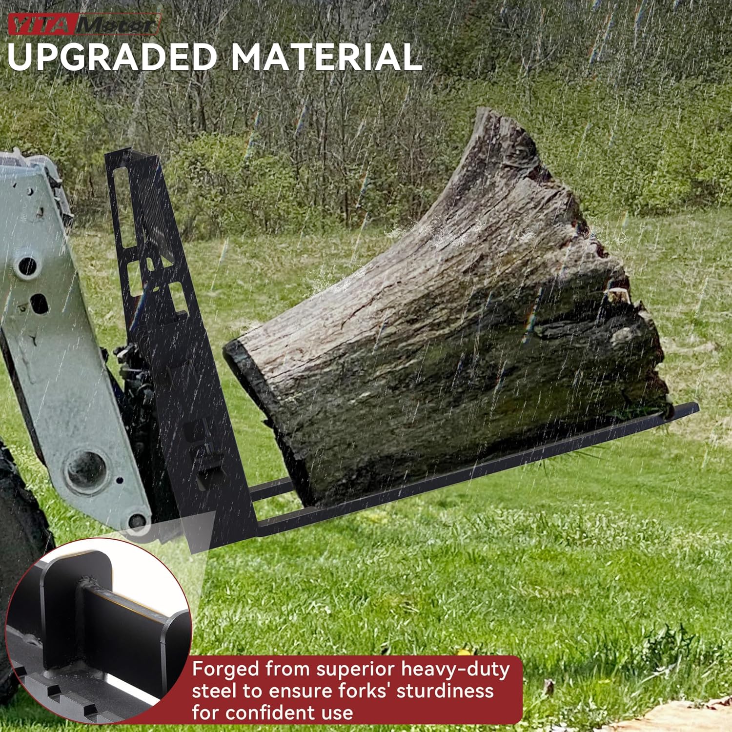 Side view of 4000lbs Skid Steer Pallet Fork Attachment, 48" Fork Blades and 45" Pallet Fork Frame for Loaders Tractors Quick Tach Mount