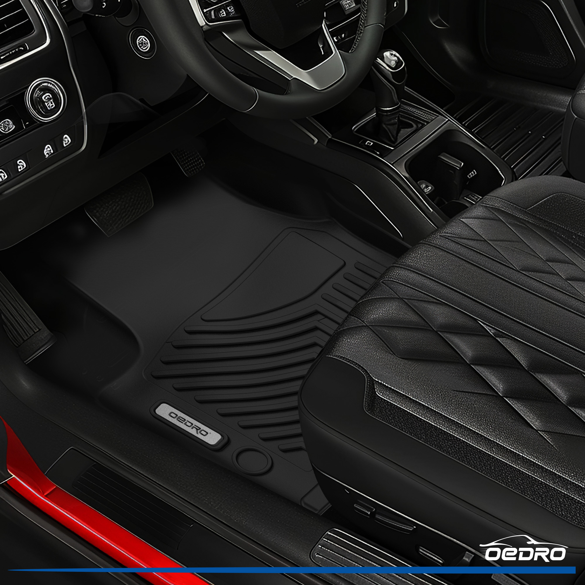 Side view of OEDRO Floor Mats for 2017-2026 Chrysler Pacifica (No Hybrid Models), Unique Black TPE All-Weather Full Set Liners