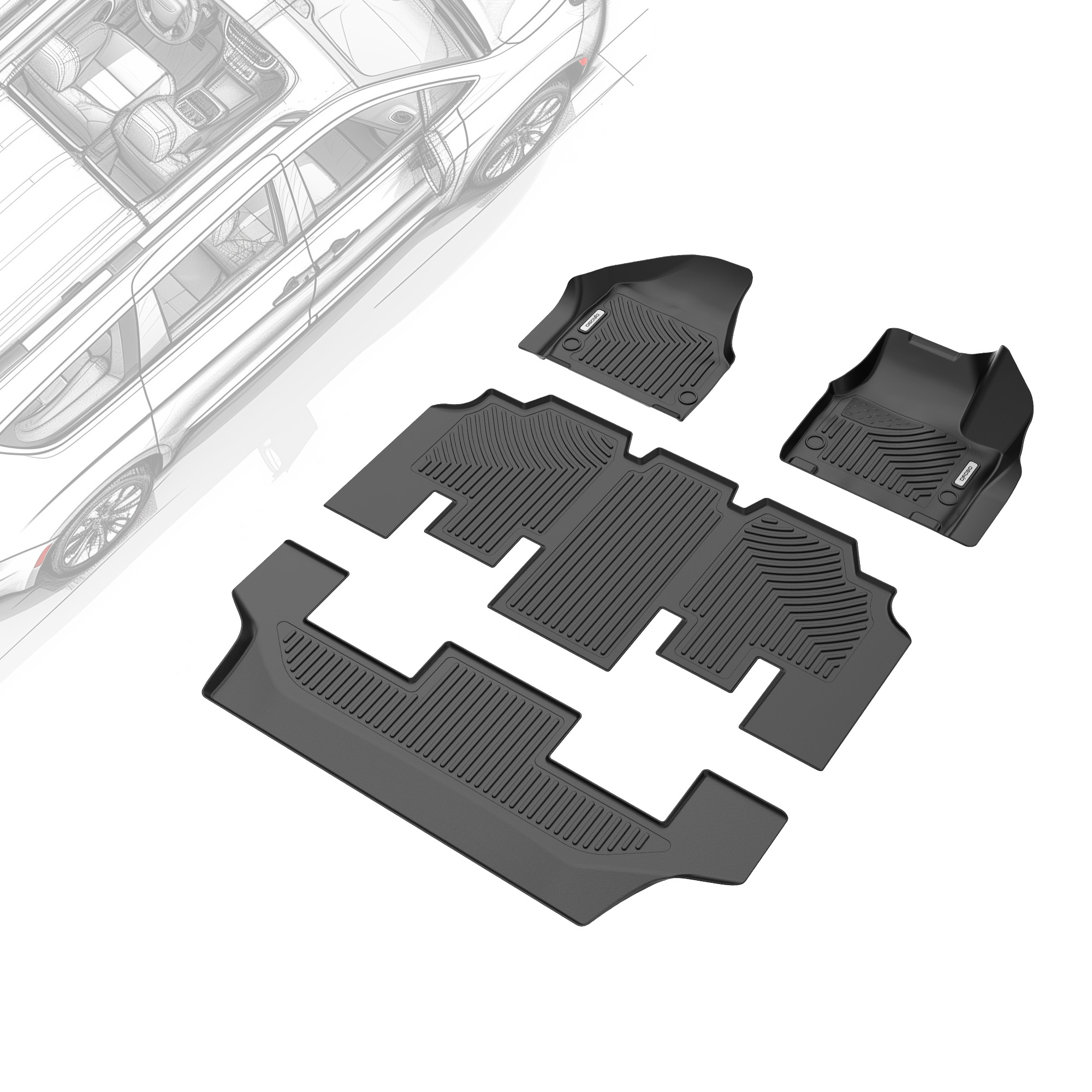 Side view of OEDRO Floor Mats for 2017-2026 Chrysler Pacifica (No Hybrid Models), Unique Black TPE All-Weather Full Set Liners