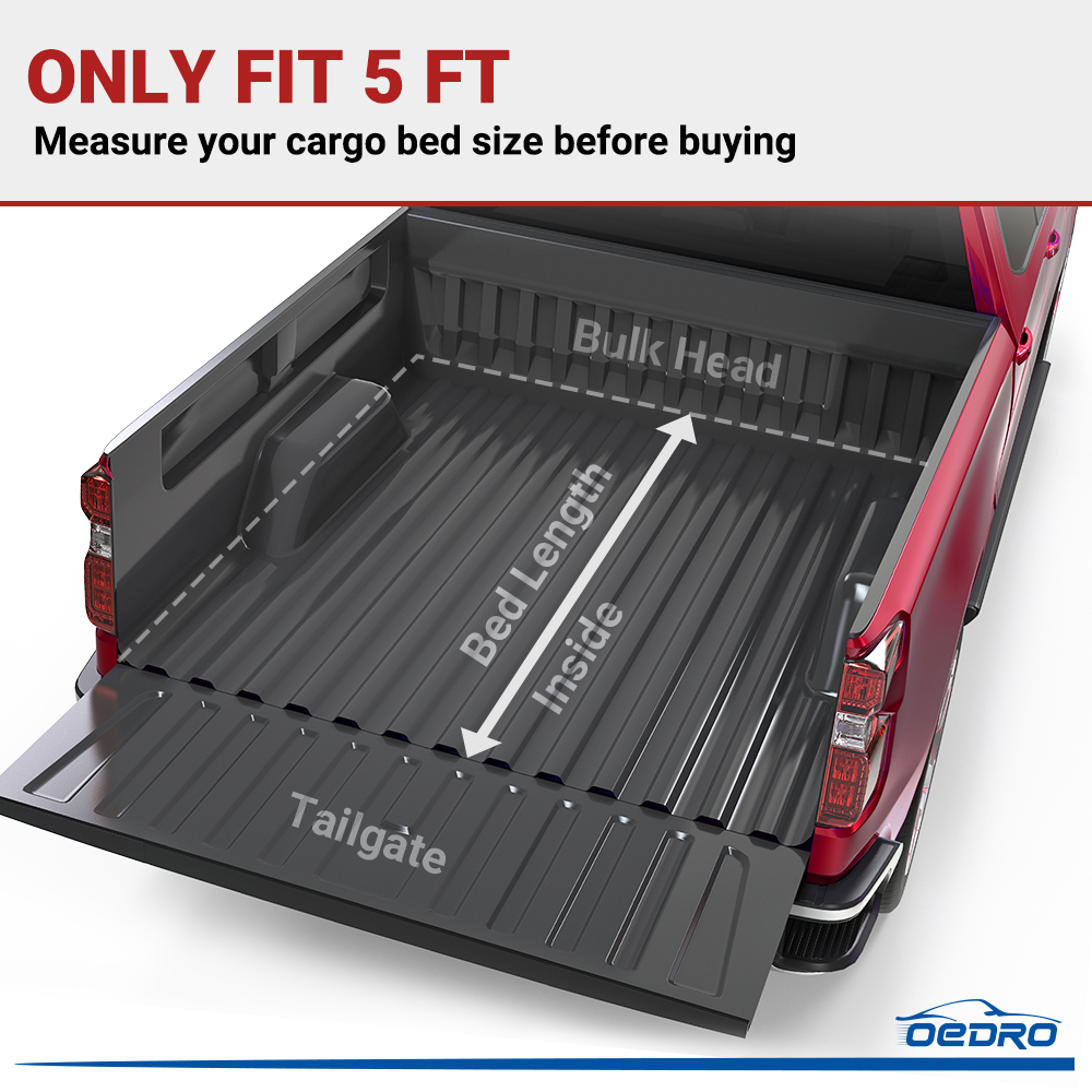 Side view of OEDRO 5FT FRP Hard Tri-fold Tonneau Cover 3-Fold Truck Bed Covers Fit for 2015-2026 Chevy Colorado/GMC Canyon with 5 Feet Bed