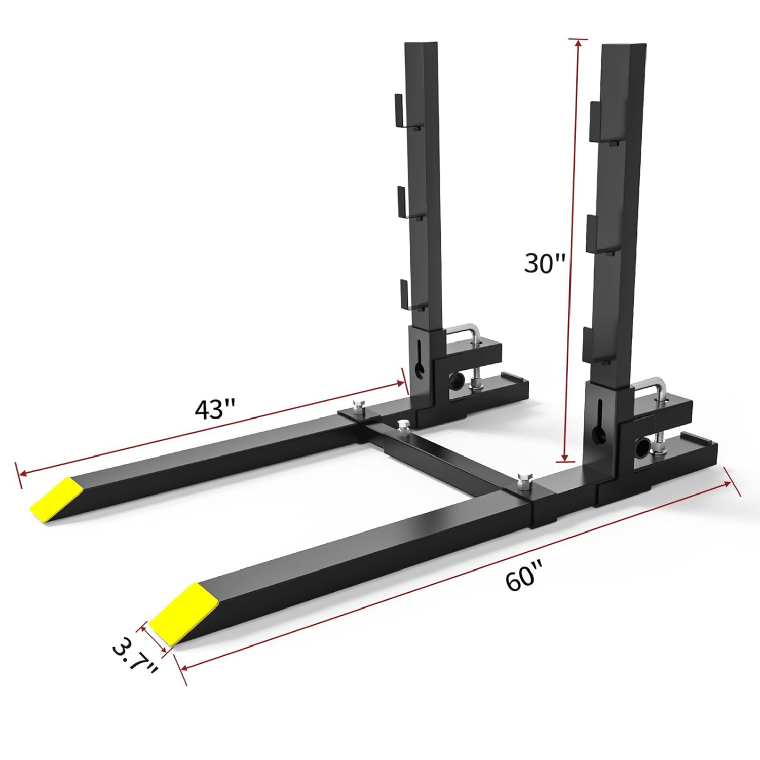 Side view of YITAMOTOR® 60" 4000 lbs Heavy Duty Pallet Forks with Adjustable Stabilizer Bar with Anti-roll Bar for Tractor Bucket Loader Skid Steer