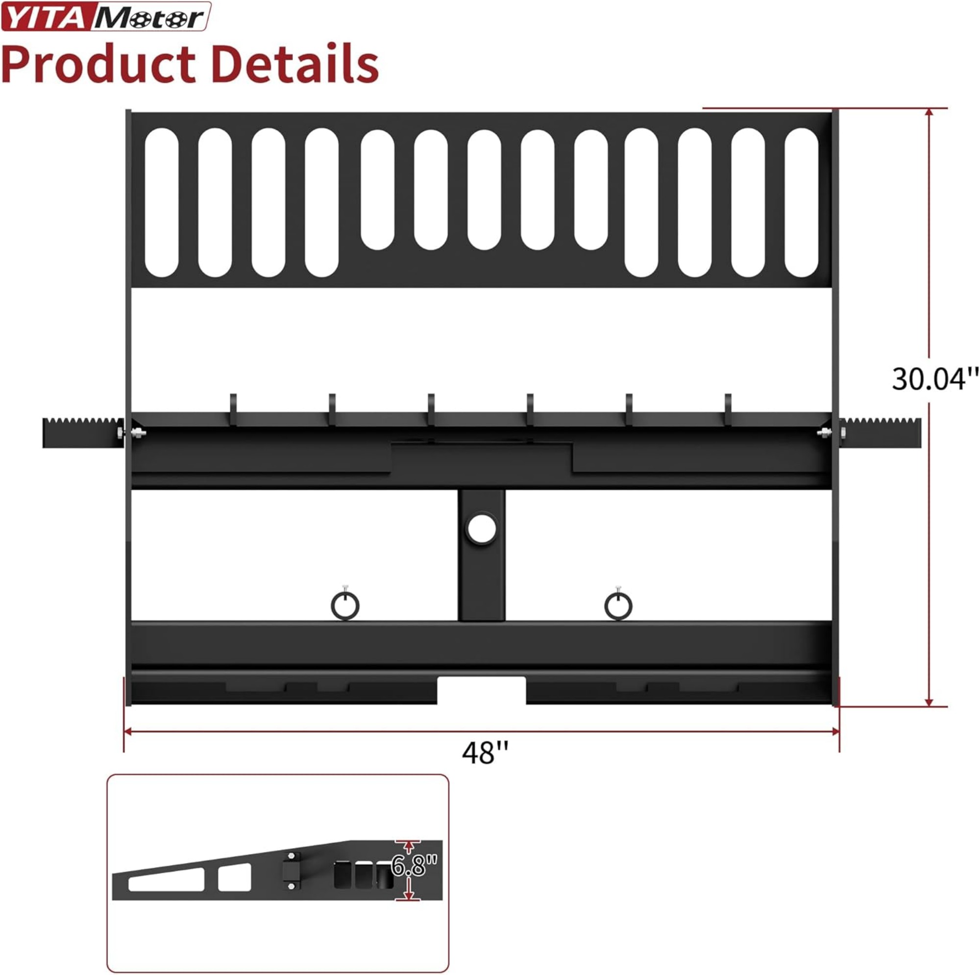 Side view of 4000lbs Skid Steer Pallet Fork Attachment, 48" Fork Blades and 45" Pallet Fork Frame for Loaders Tractors Quick Tach Mount