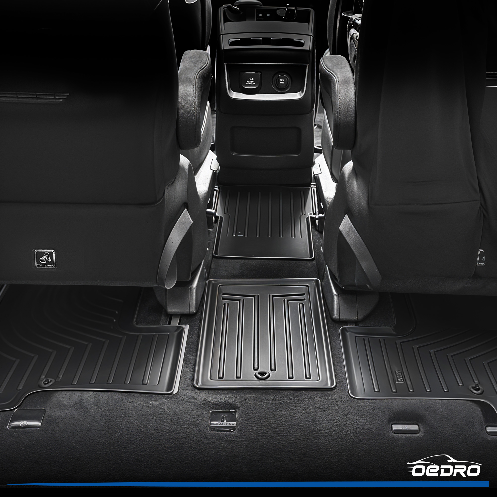 Side view of OEDRO® Floor Mats & Trunk Mat with Backrest Mat for Kia Carnival MPV 2022-2025 (8 Seats), Custom Fit TPE All Weather Floor Liners for Kia Carnival MPV