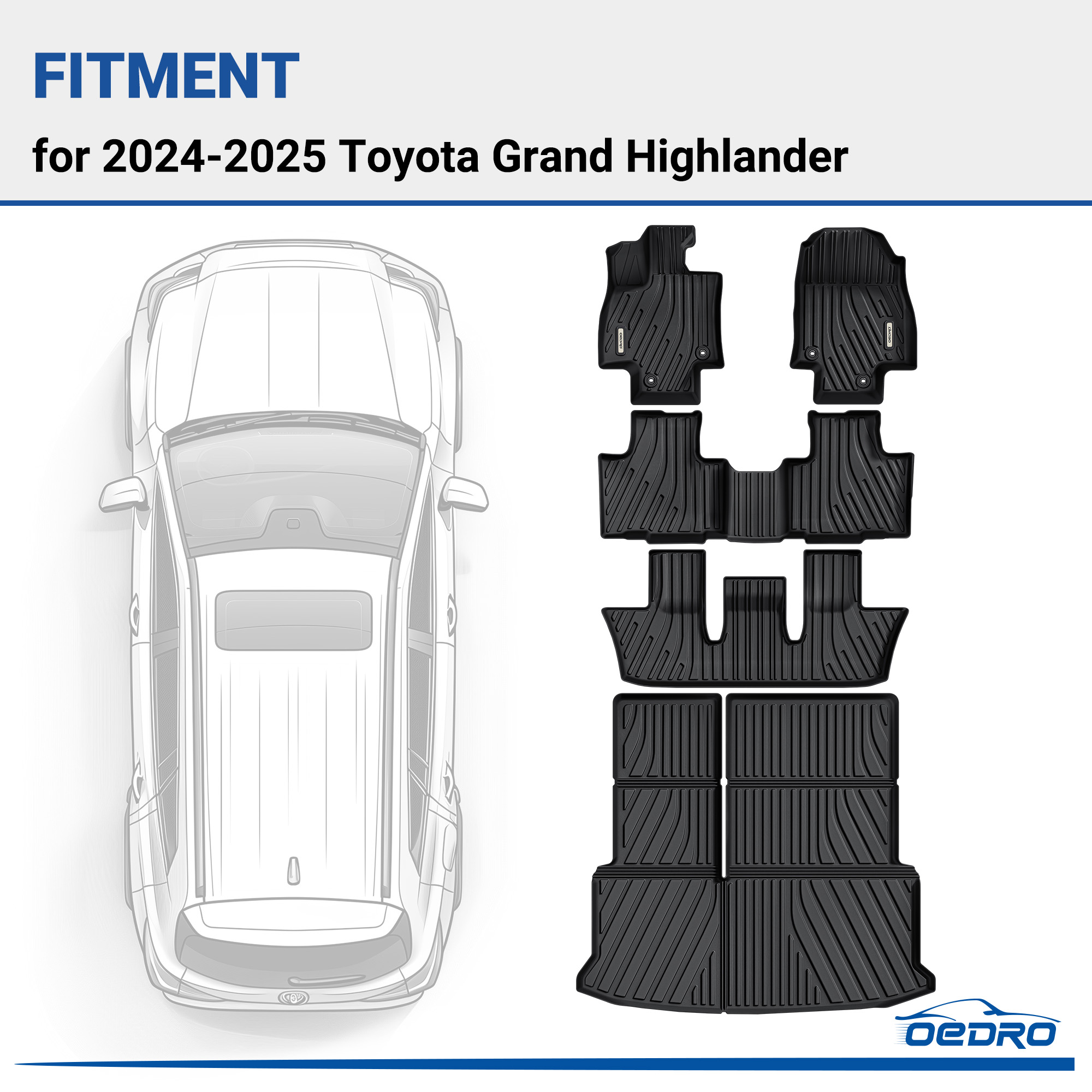 Side view of All-Weather TPE Floor Mats & Cargo Liner for 2024-2025 Toyota Grand Highlander w/Subwoofer 7 Seat (Include Hybrid), Custom Fit Backrest Mat