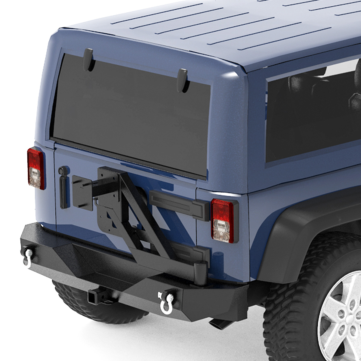 Side view of YITAMOTOR® 07-18 Jeep Wrangler JK JKU Rubicon Sahara Sports Rear Bumper with Tire Carrier & 2" Hitch Receiver
