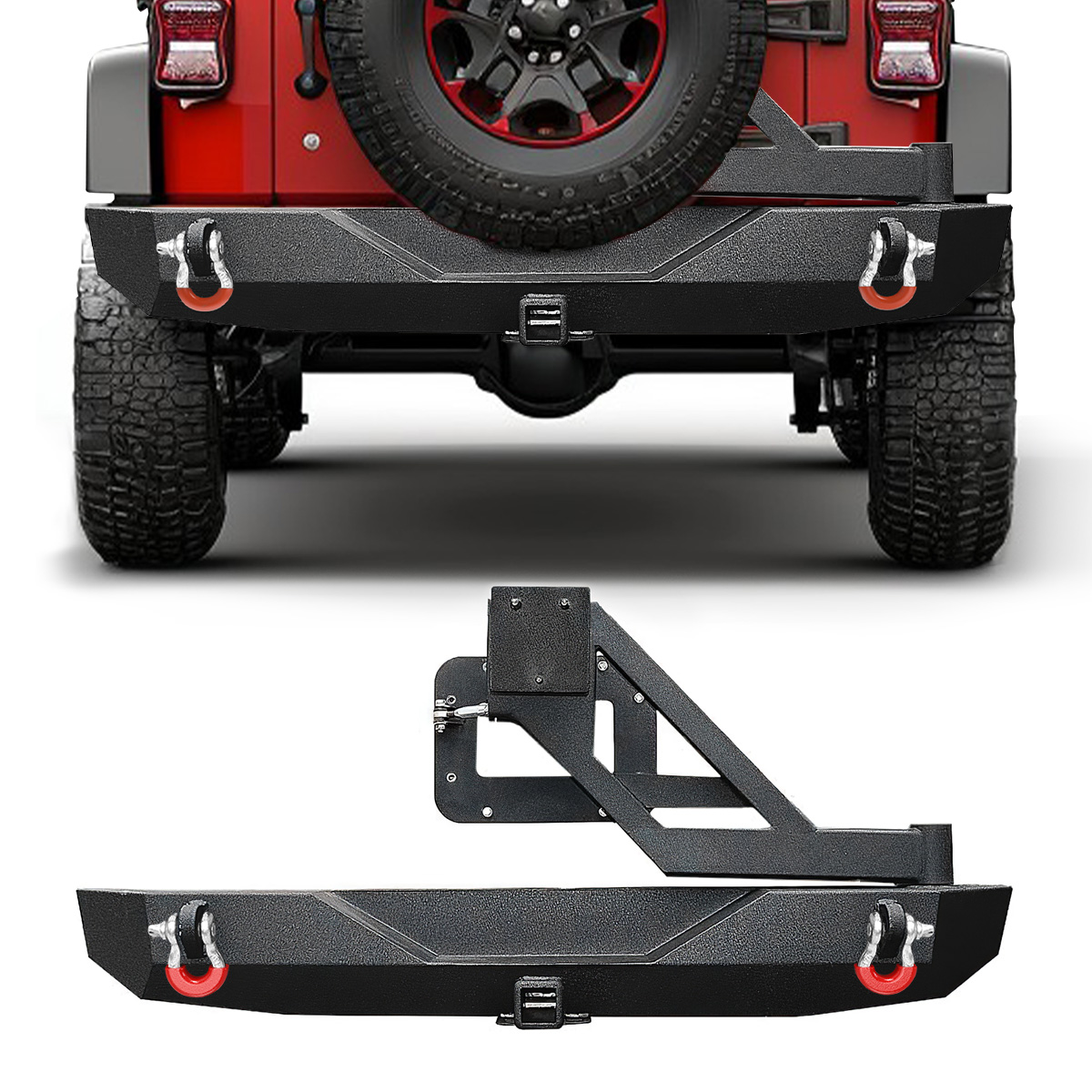 YITAMOTOR® 07-18 Jeep Wrangler JK JKU Rubicon Sahara Sports Rear Bumper with Tire Carrier & 2"" Hitch Receiver