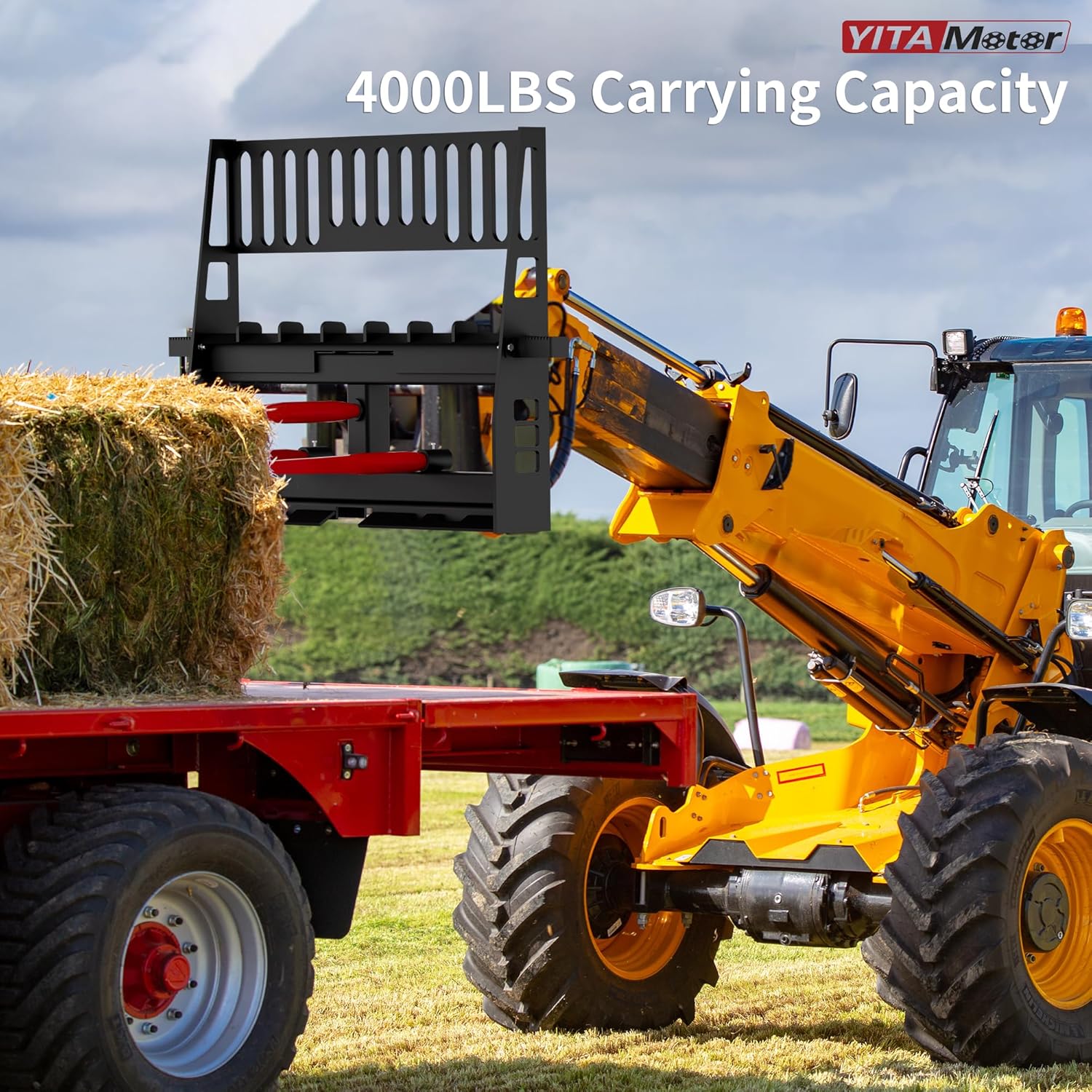 Side view of 4000lbs Skid Steer Pallet Fork Attachment, 48" Fork Blades and 45" Pallet Fork Frame for Loaders Tractors Quick Tach Mount