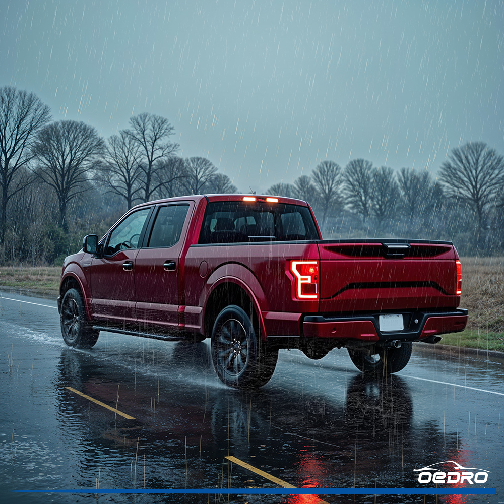 Side view of OEDRO 5.5FT Soft Quad-Fold Tonneau Cover | Weatherproof Truck Bed Cover | Fits 2015-2026  Ford F-150 5.5FT Truck Bed