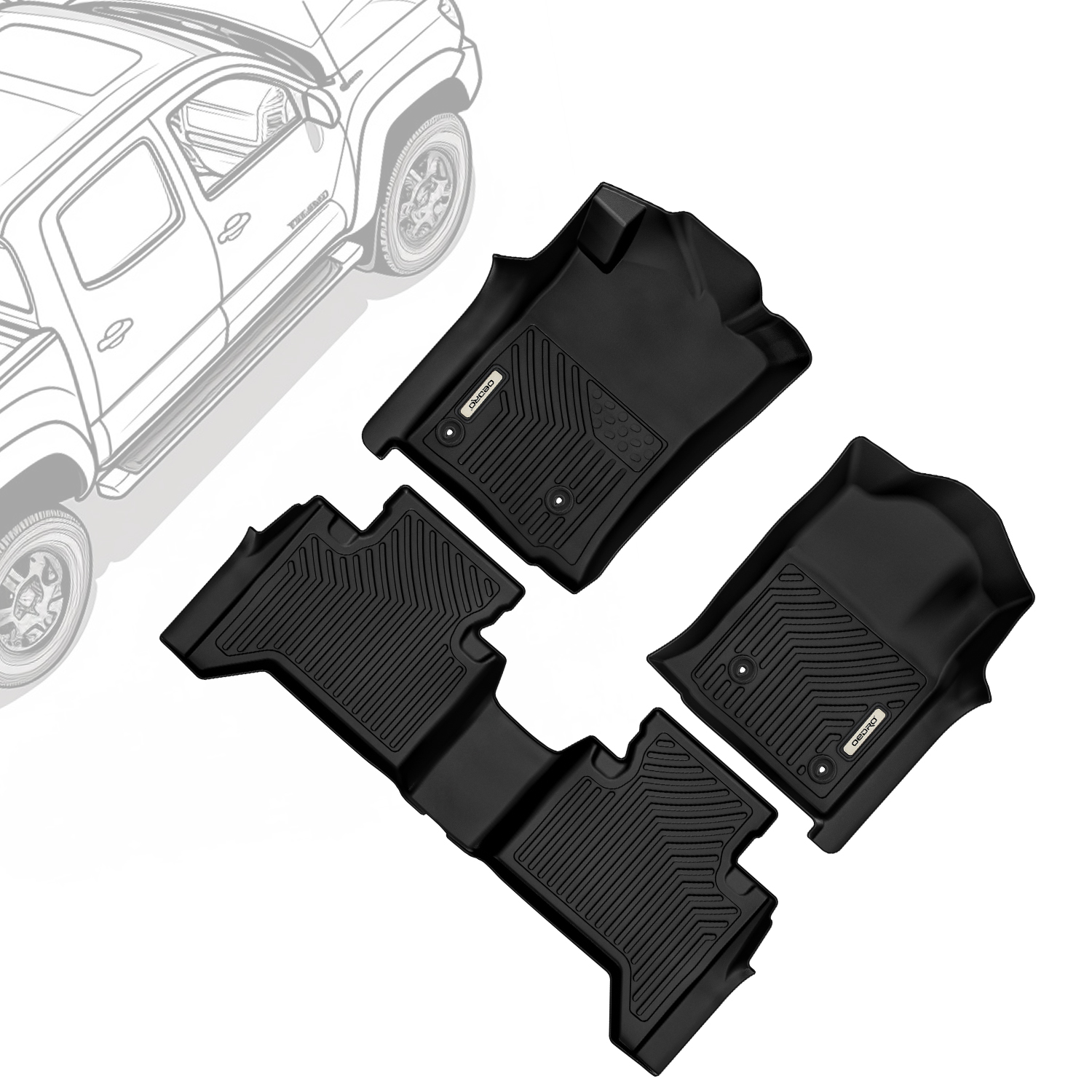 Side view of OEDRO Floor Mats for 2005-2011 Toyota Tacoma Double Cab, Custom Fit Front & 2nd Seat 2 Row Floor Liner Set