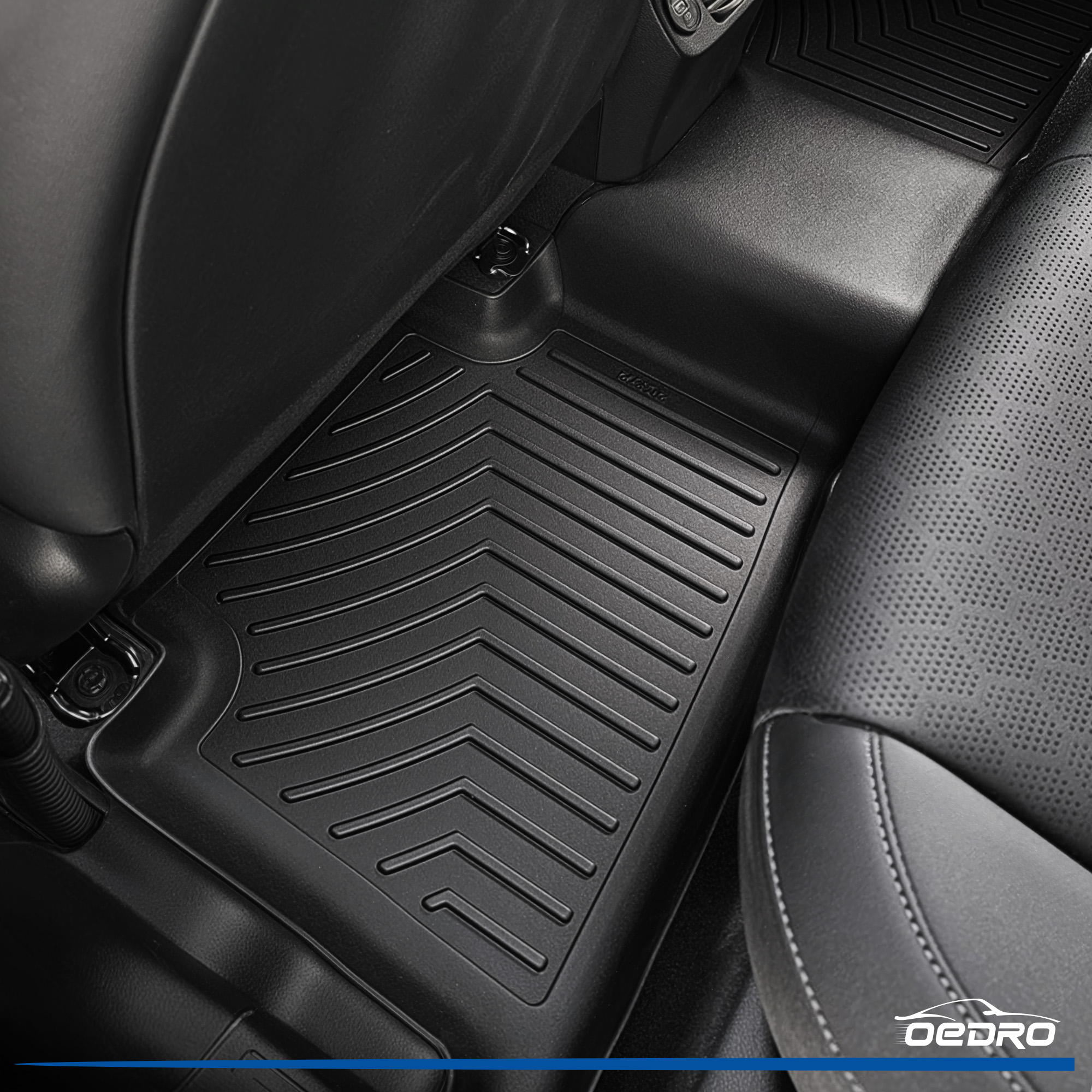 Side view of OEDRO Floor Mats Fit for 2021-2026 Kia Seltos, TPE All-Weather Seltos Floor Liners Custom Fit Rubber, 2 Row Liner Set Black