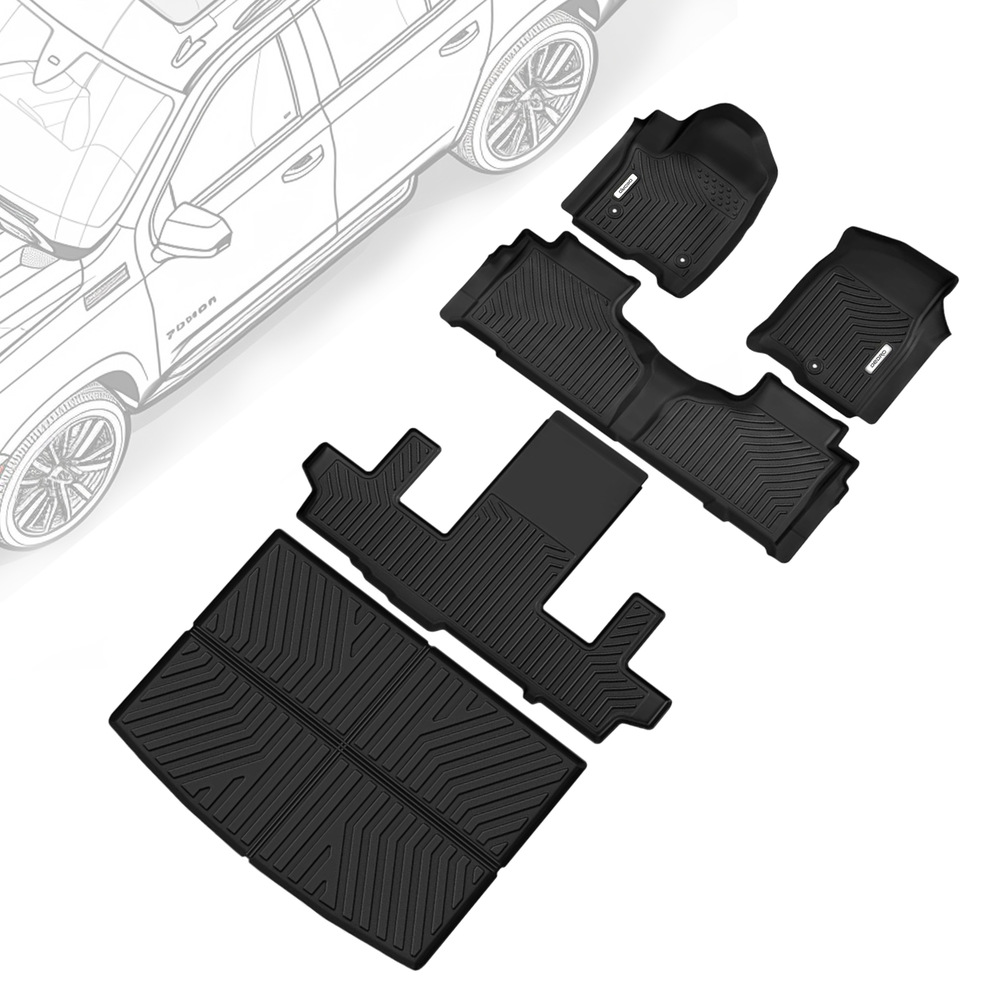 Side view of OEDRO® Floor Mats Fit for 2021-2025 Chevrolet Suburban / 2021-2025 GMC Yukon XL Seat Floor Liners Cargo Liners, TPE All Weather Car Mat Set Liners 3 R