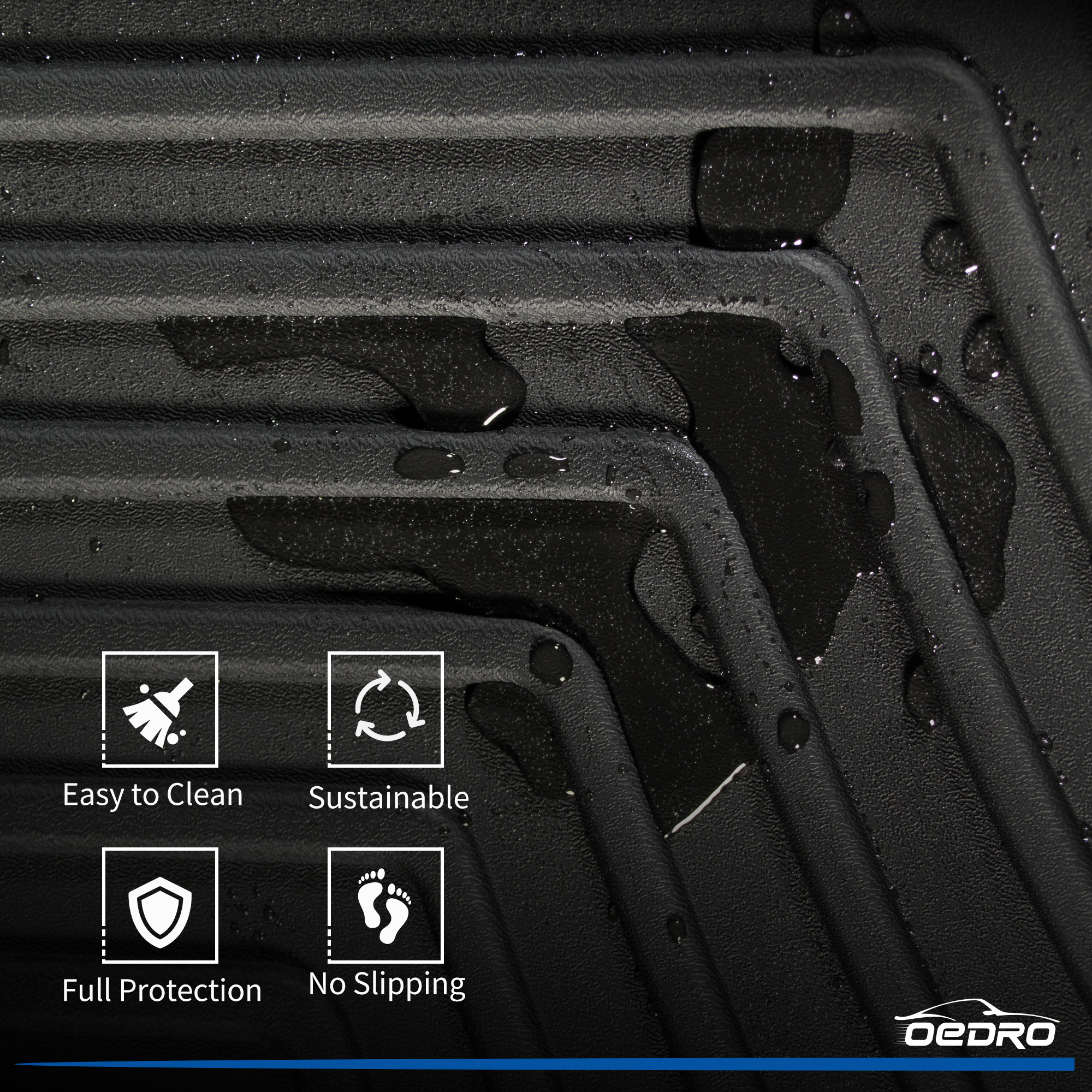 Side view of OEDRO Floor Mats for 2015-2020 Honda Fit, All-Weather Guard Front & 2nd Row Liner Set