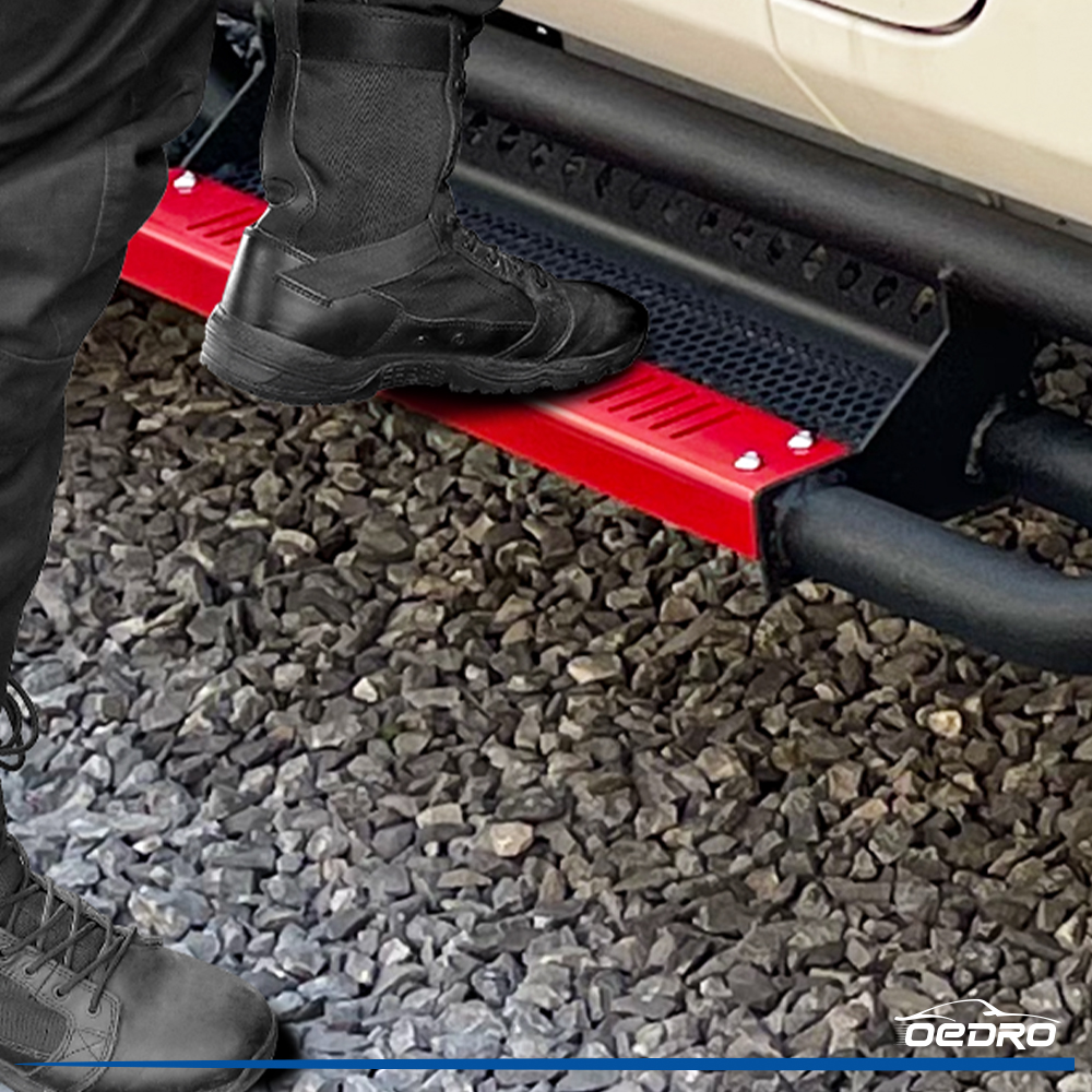 Side view of OEDRO 6 inch Running Boards, Drop Side Steps Compatible with 2018-2026 Jeep Wrangler JL 2 Door, All Steel Nerf Bar Paintable Step Plates