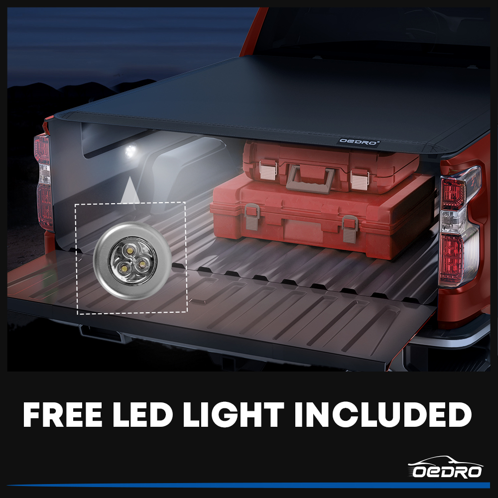 Side view of OEDRO 5.5FT Soft Quad-Fold Tonneau Cover | Weatherproof Truck Bed Cover | Fits 2015-2026  Ford F-150 5.5FT Truck Bed
