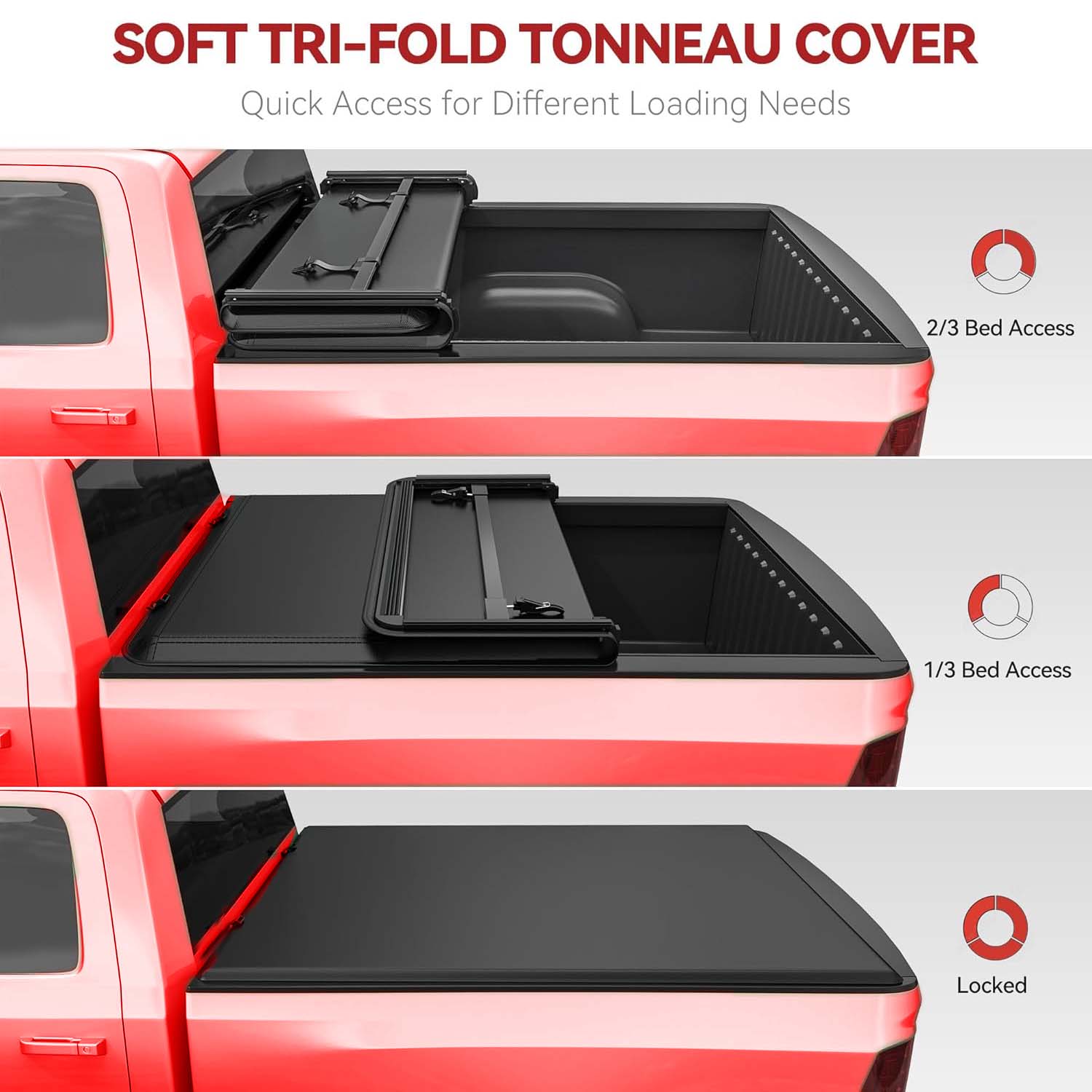 Side view of OEDRO 6.4FT Soft Tri-Fold Tonneau Cover for 2002-2025 Dodge Ram 1500; 2003-2025 Dodge Ram 2500 3500 for Models w/o Ram Box