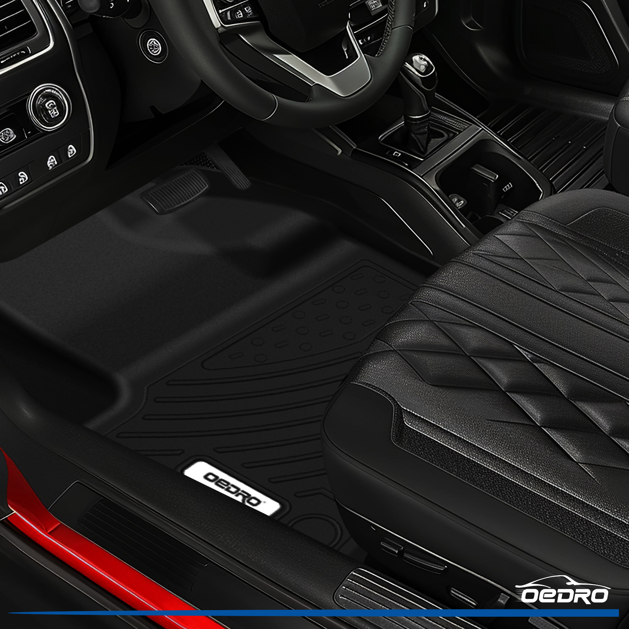 Side view of OEDRO Floor Mats Fits for Ford Expedition Bench 2018-2024 8-Seater, Custom Fit TPE All Weather Trunk Mat w/ Backrest  Full Mat Set