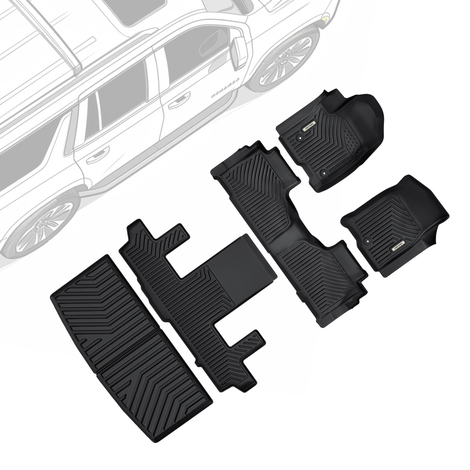 OEDRO Tappetini TPE Per Chevrolet Tahoe/GMC Yukon 2021-2025 (7 Posti) – Set Completo Con Bagagliaio - 2