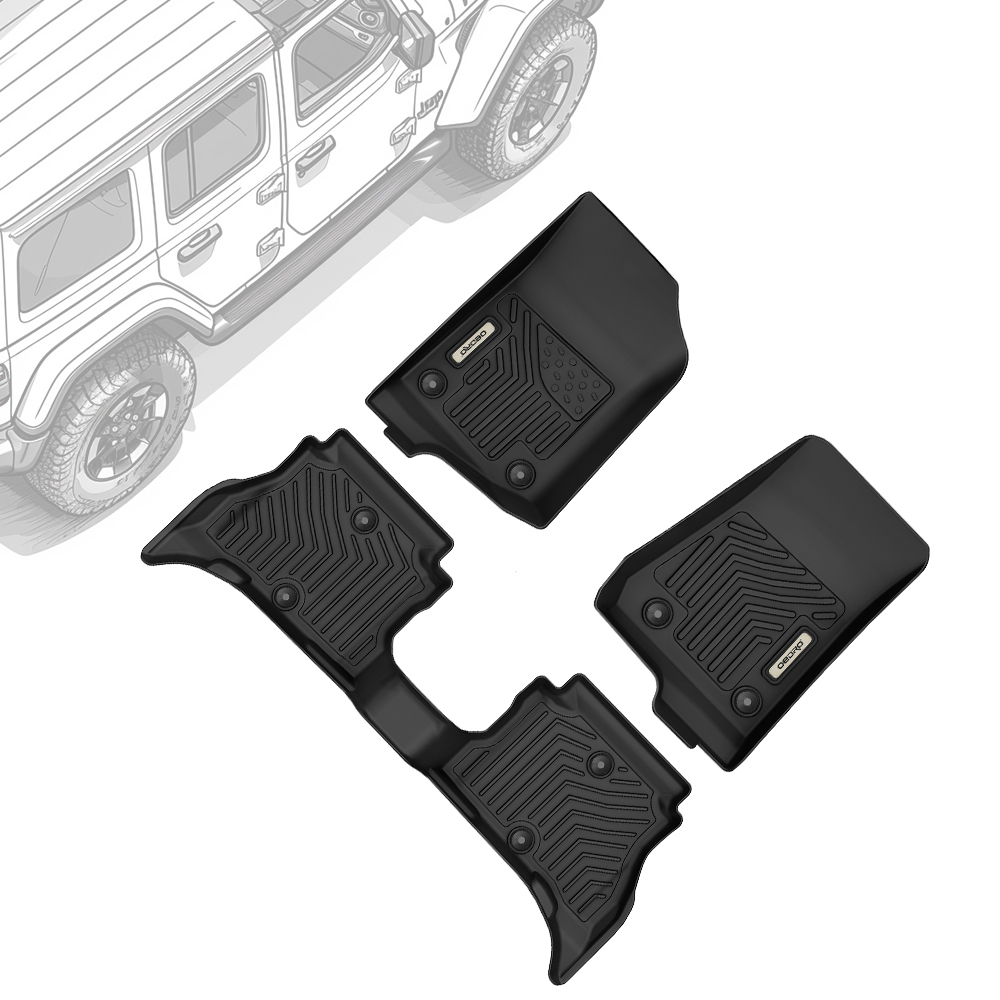 OEDRO® Floor Mats for 2021-2025 Jeep Wrangler 4XE Hybrid 4-Door, Black TPE All Weather Guard Full Set Liners