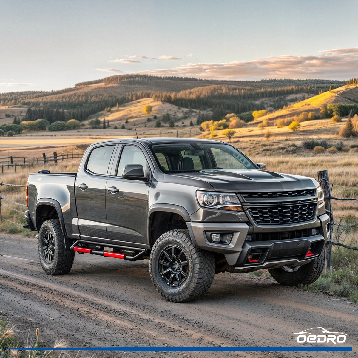Side view of OEDRO Running Boards for 2015-2026 Chevy Colorado/GMC Canyon Crew Cab, w/ Paintable Plates Truck Side Steps